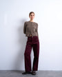 Topshop cord slouchy low slung trouser in burgundy