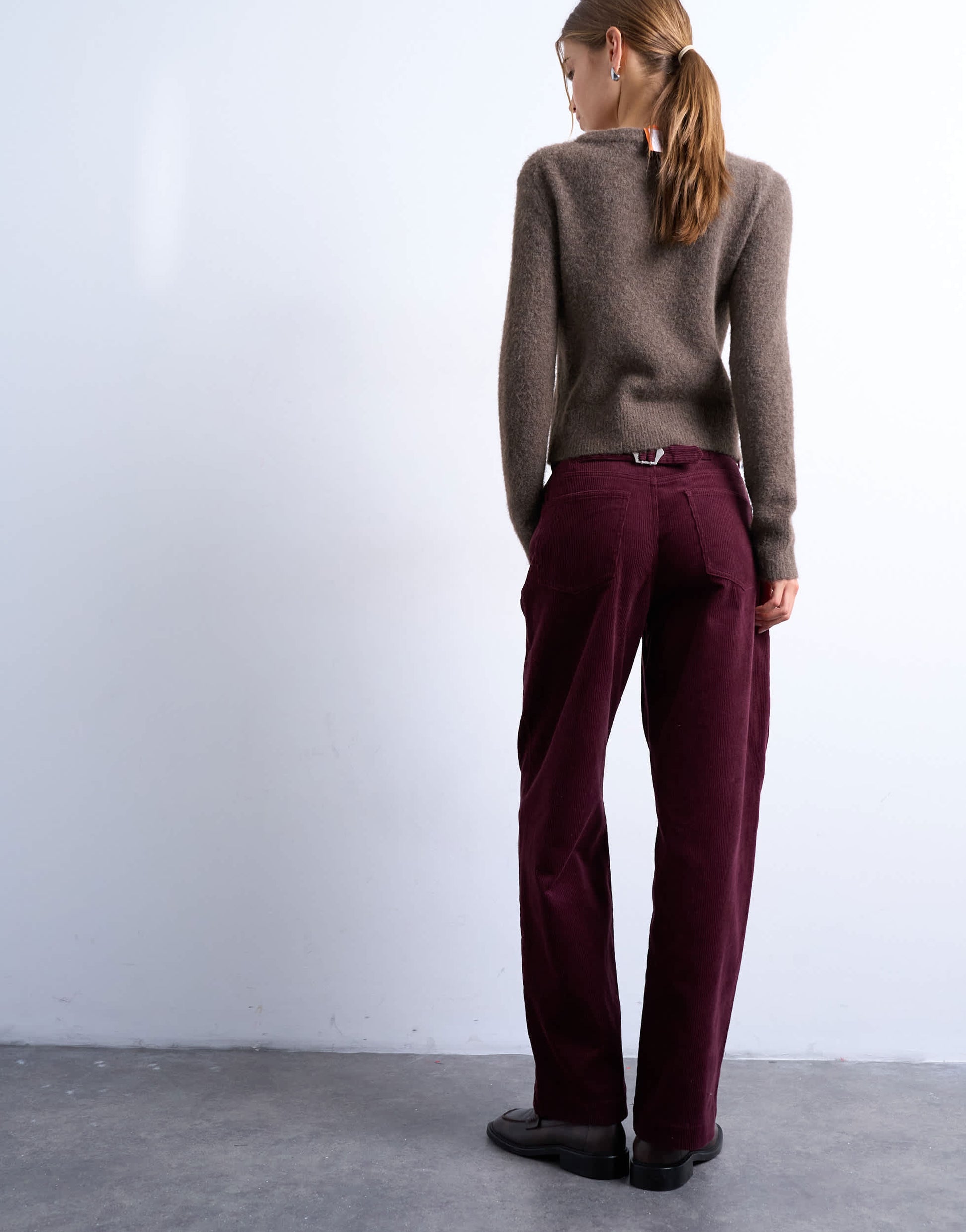 Topshop cord slouchy low slung trouser in burgundy