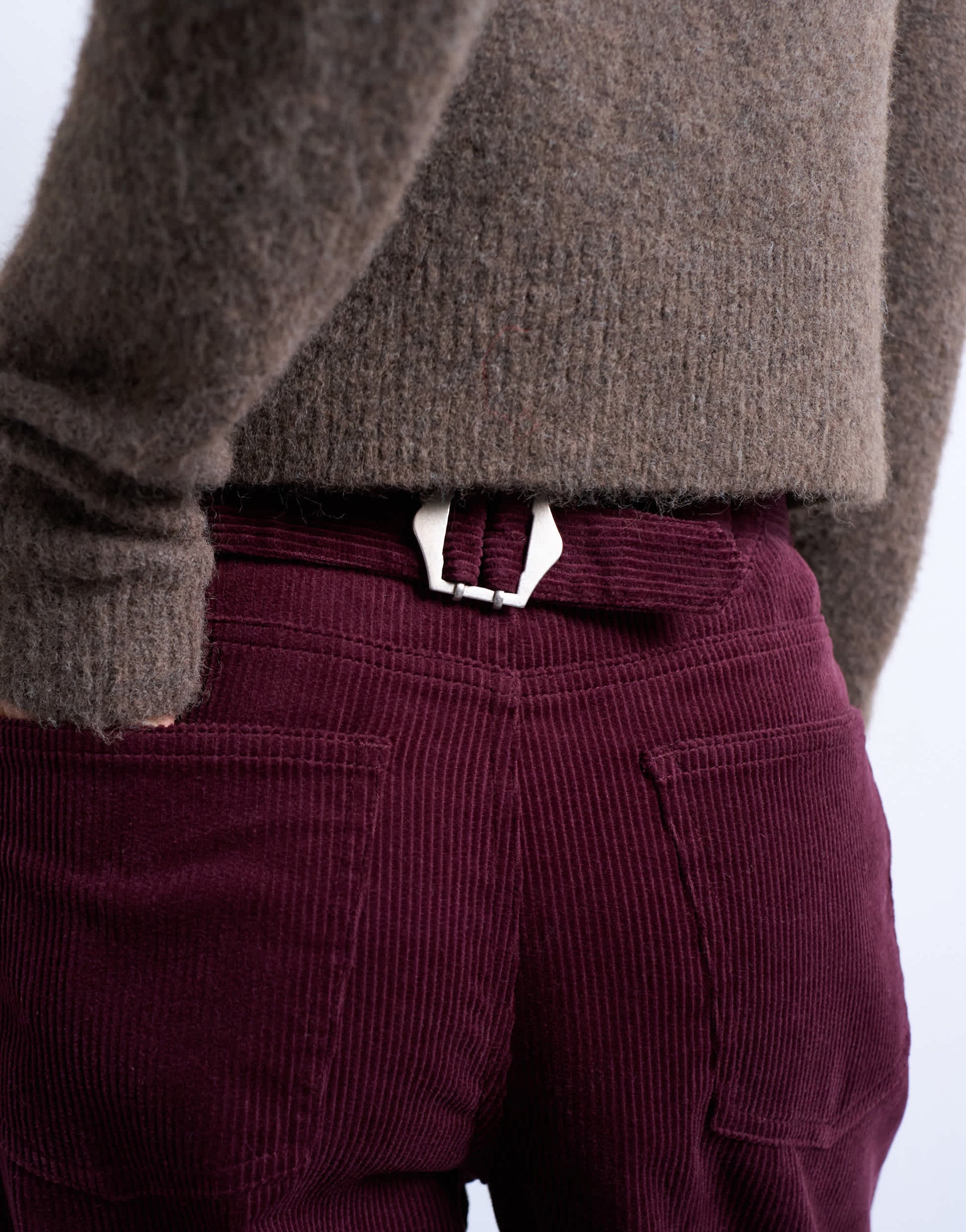 Topshop cord slouchy low slung trouser in burgundy