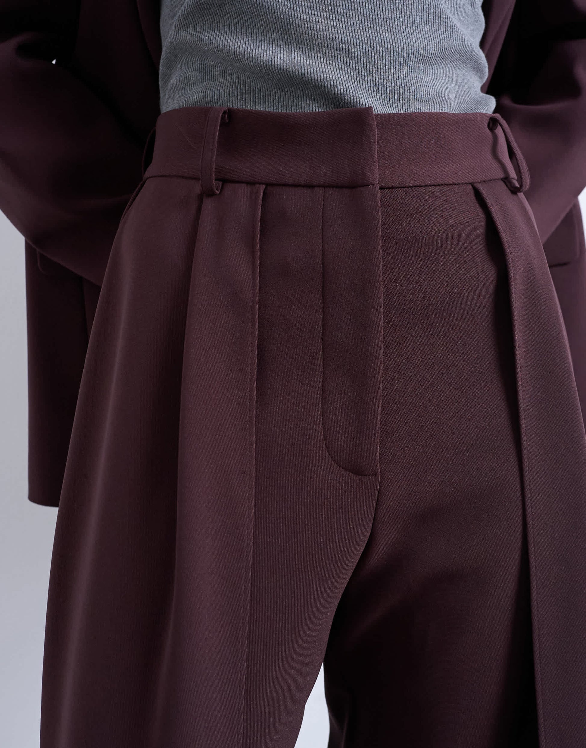 Topshop co ord double pleated straight leg trouser in plum chocolate
