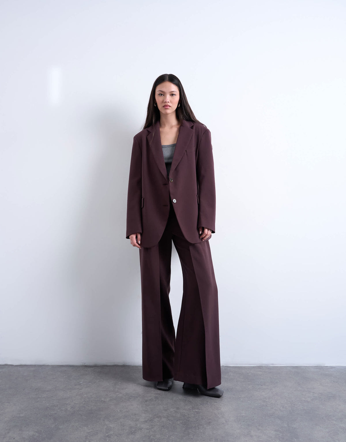 Topshop co ord slouchy chuck on blazer in plum chocolate