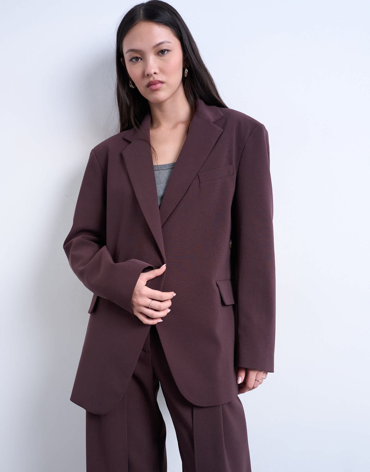 Topshop co ord slouchy chuck on blazer in plum chocolate