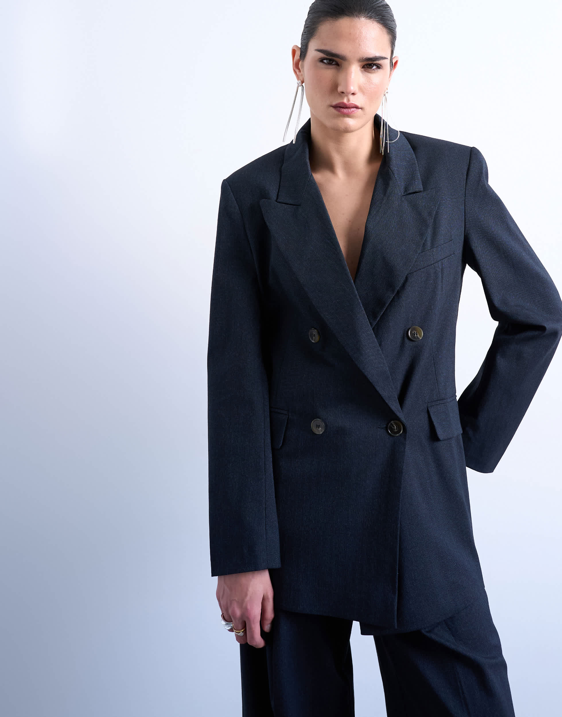 Topshop co ord double breasted subtle pinstripe oversized blazer in navy