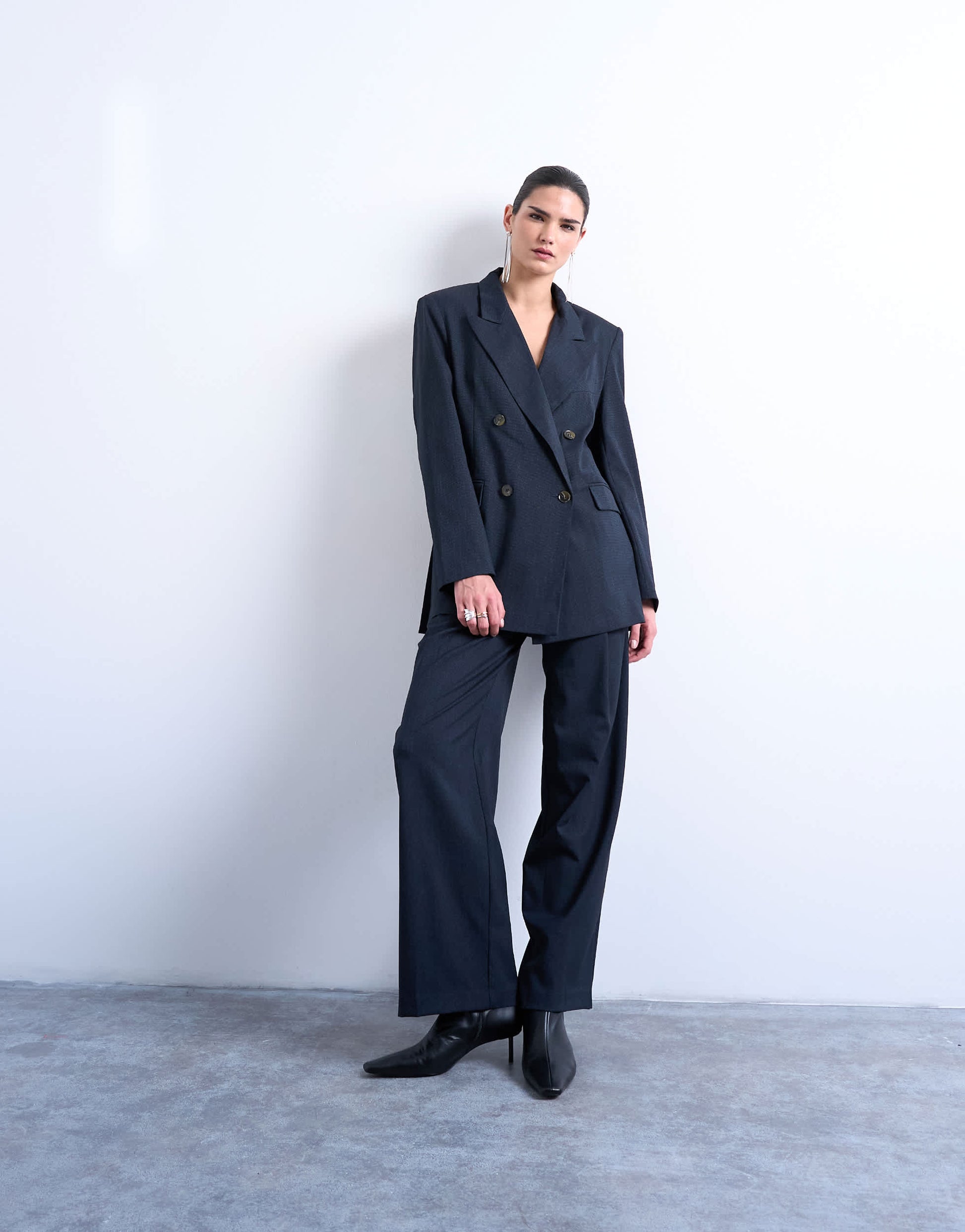 Topshop co ord double breasted subtle pinstripe oversized blazer in navy