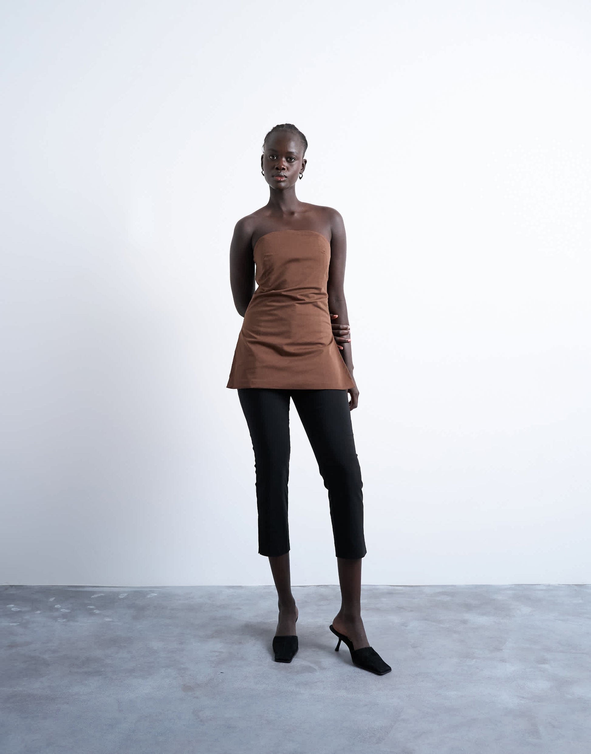 Topshop clean longline tunic bandeau top in chocolate brown
