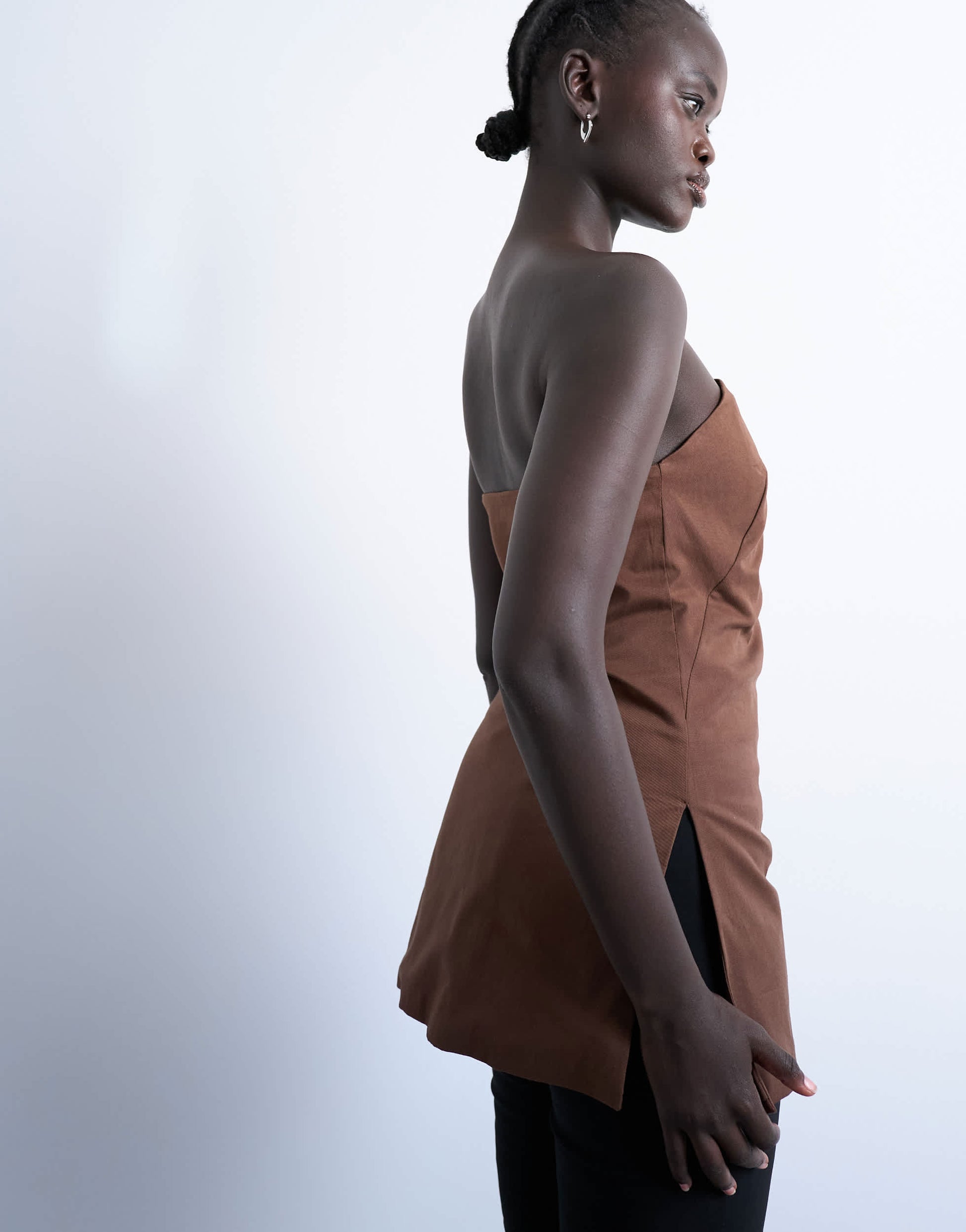 Topshop clean longline tunic bandeau top in chocolate brown