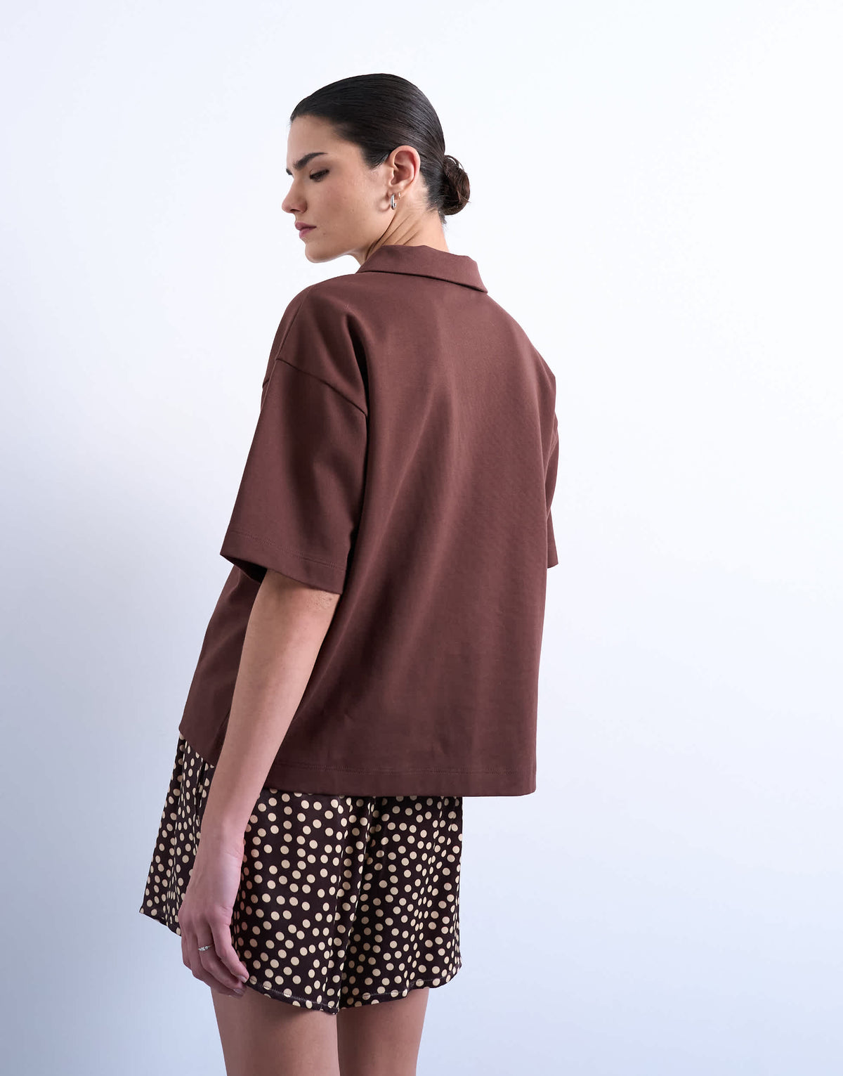 Topshop satin boxer short in brown polka dot
