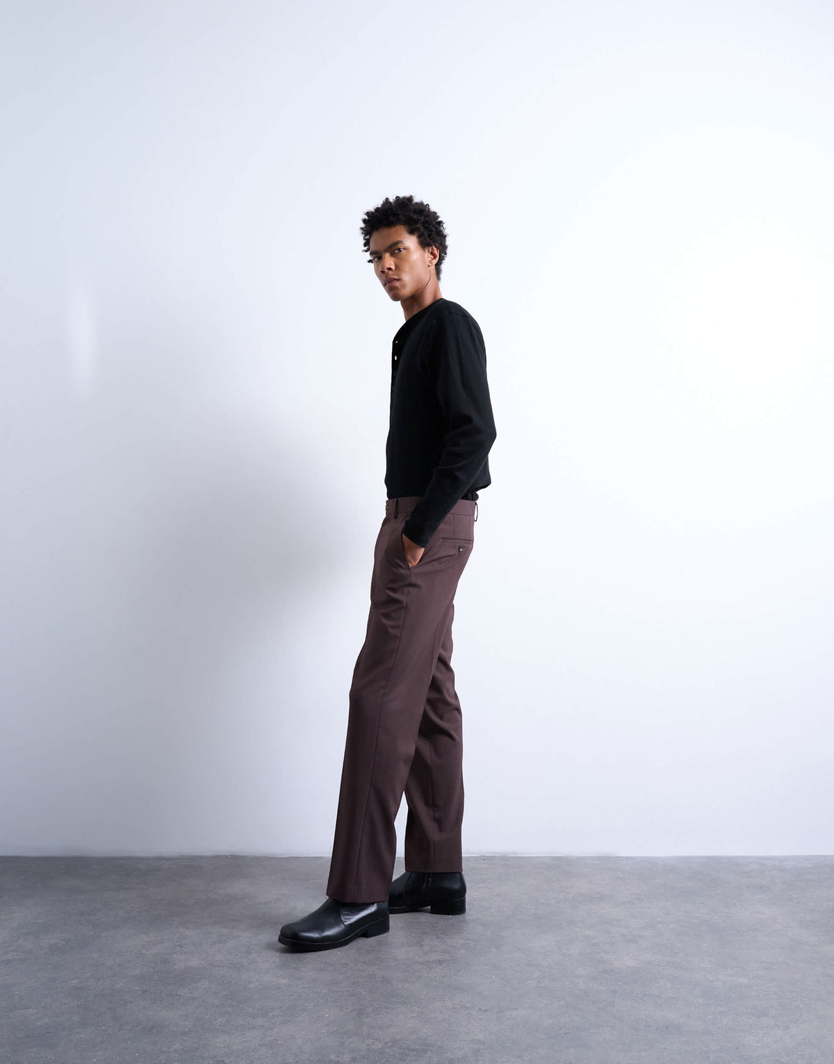 Topman straight wool touch trousers in chocolate