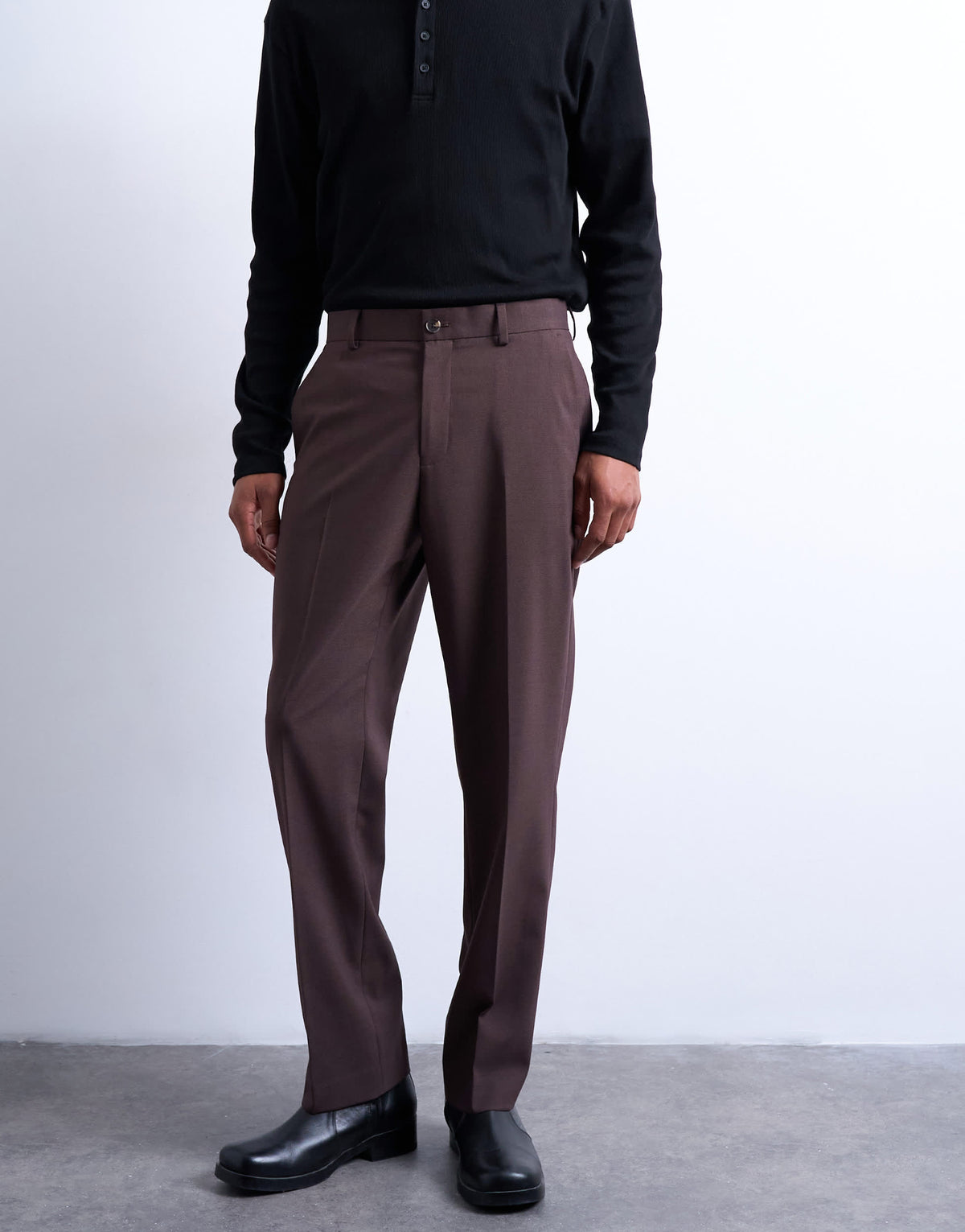 Topman straight wool touch trousers in chocolate