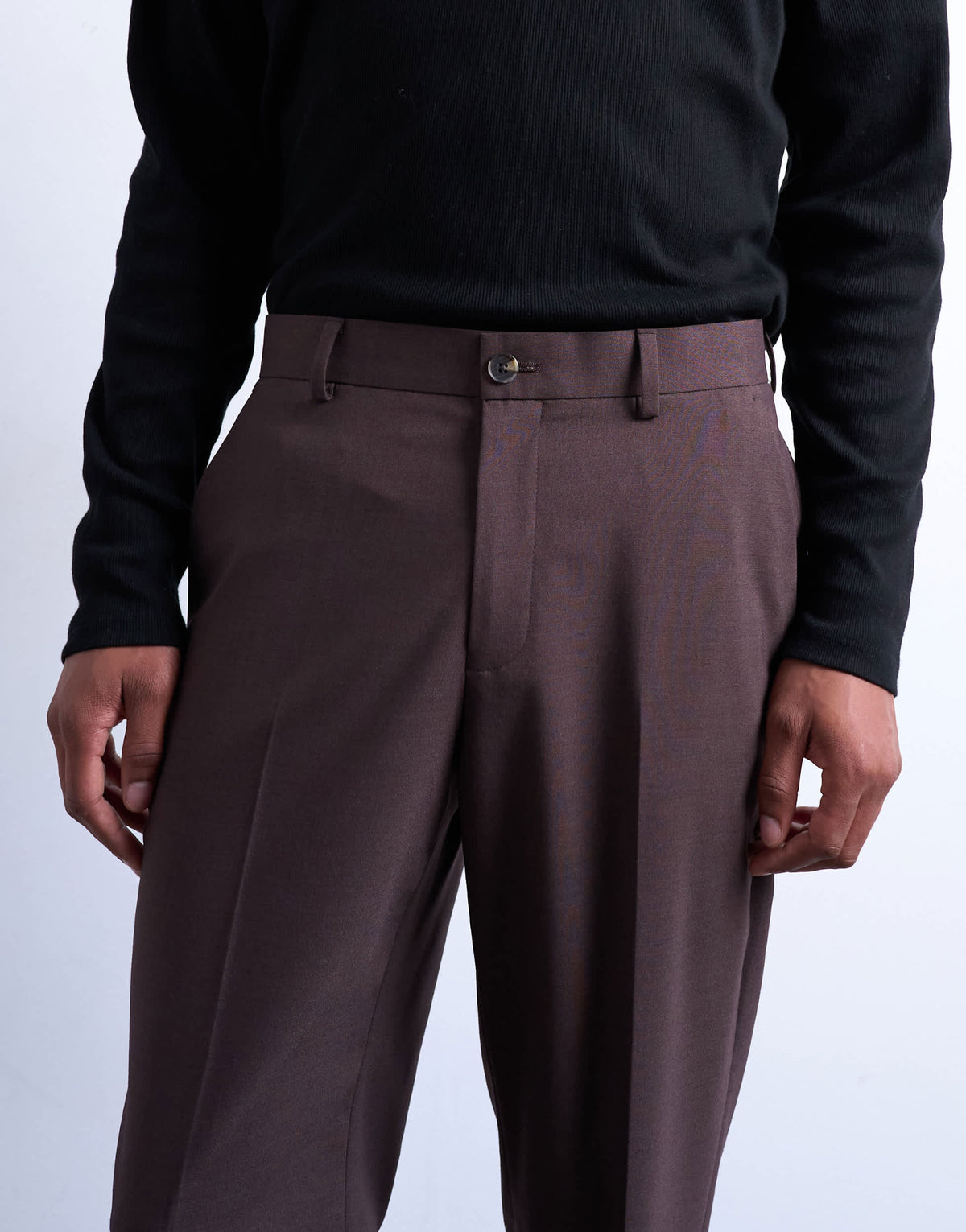 Topman straight wool touch trousers in chocolate