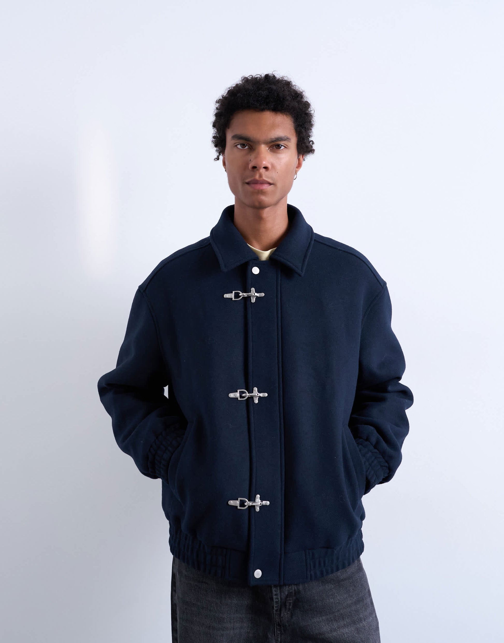 Topman fireman clasp wool blend jacket in navy