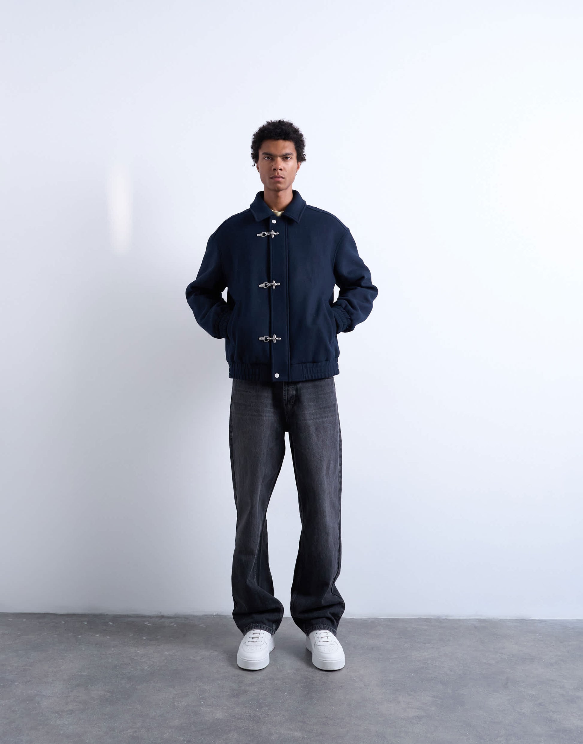 Topman fireman clasp wool blend jacket in navy