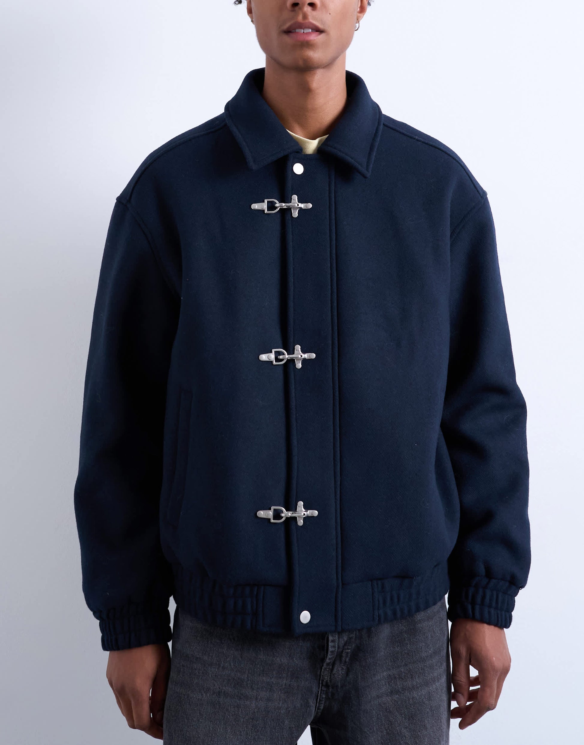 Topman fireman clasp wool blend jacket in navy