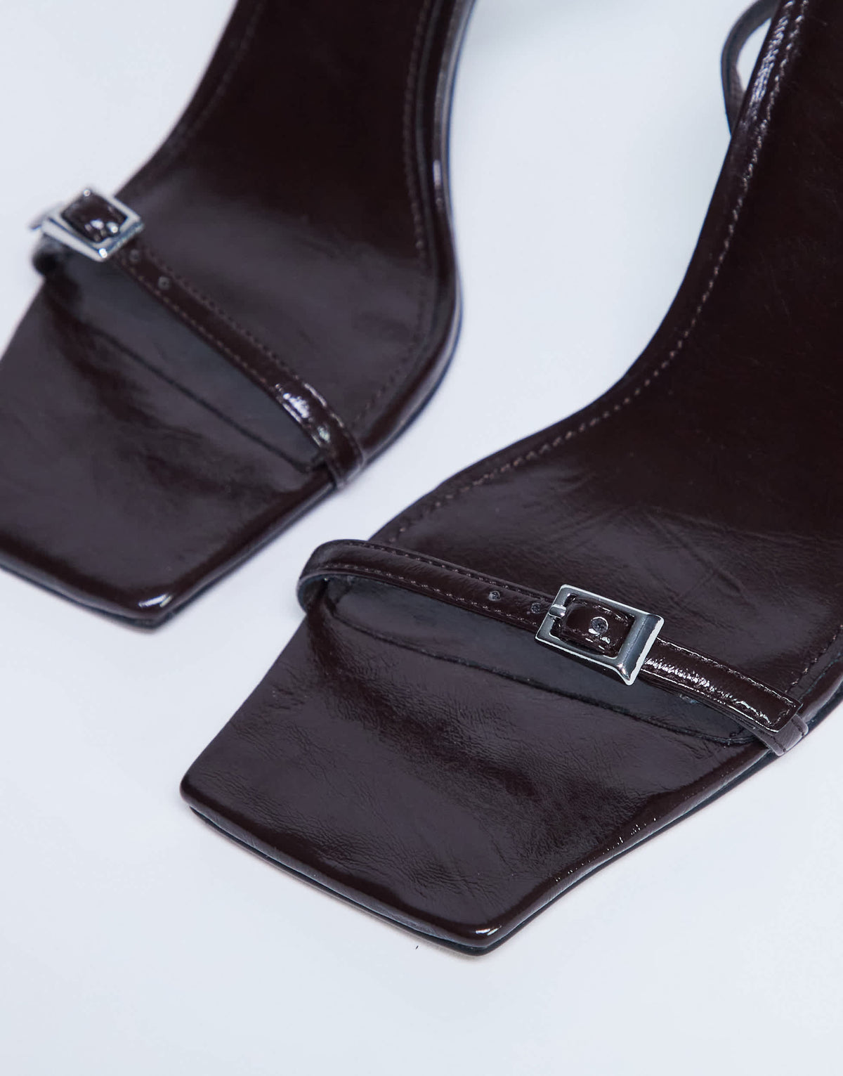 Topshop Floyd strappy buckle detail square toe high heel in chocolate
