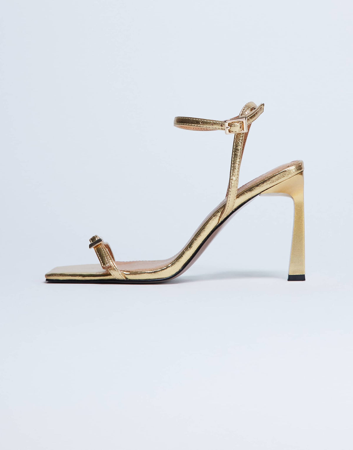 Topshop Floyd strappy buckle detail square toe high heel in gold