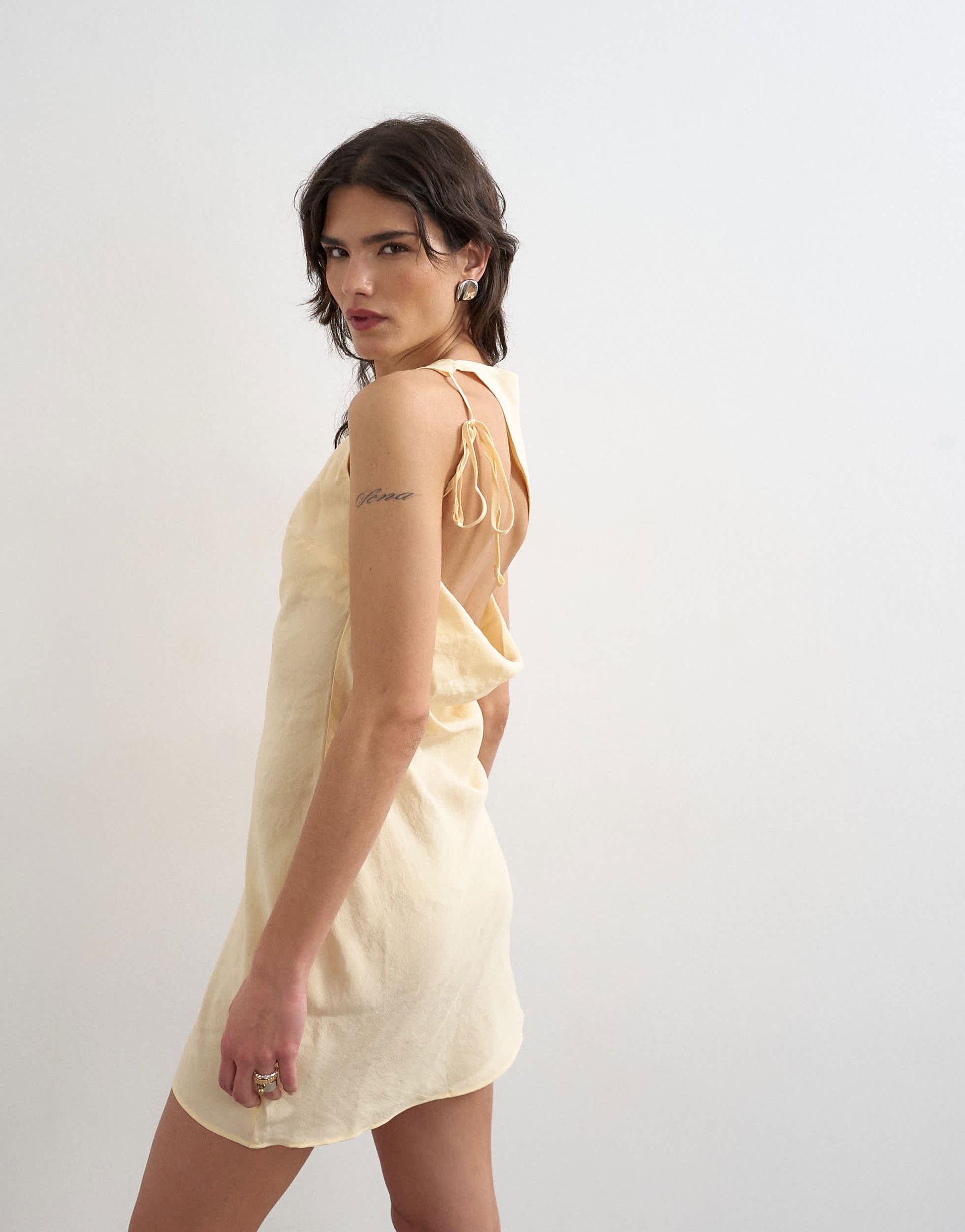 Topshop aline cupro backless mini dress in buttermilk