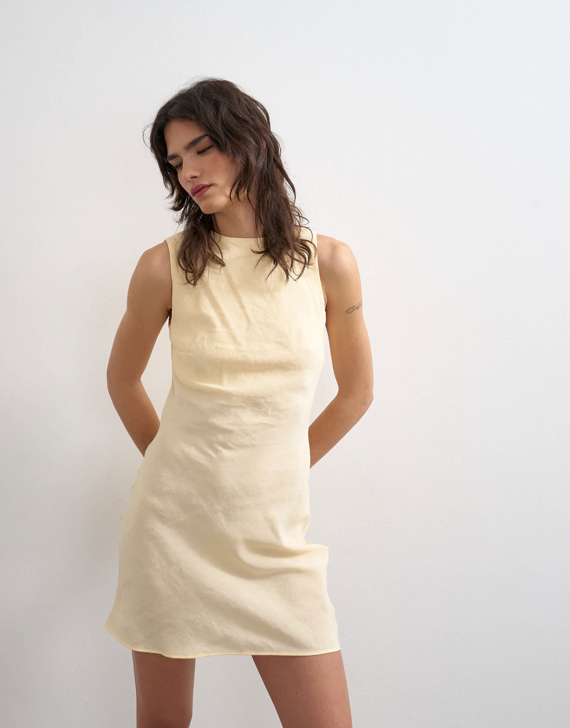 Topshop aline cupro backless mini dress in buttermilk