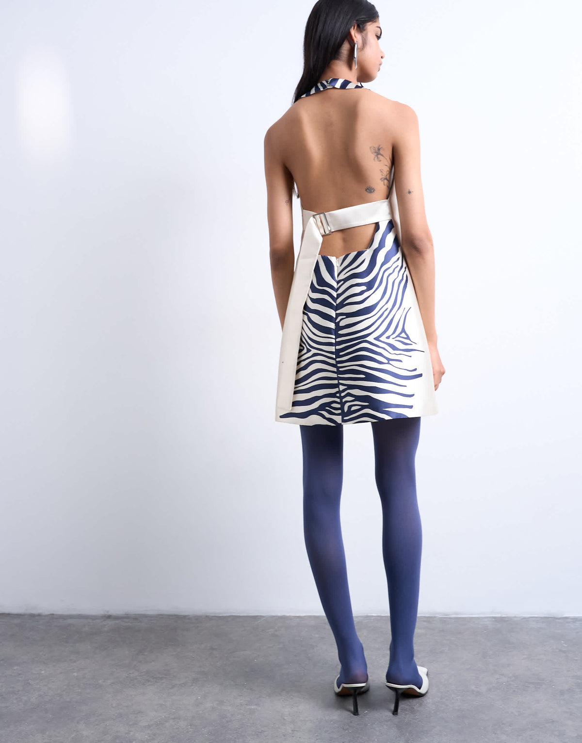 Topshop halterneck structured mini dress in zebra