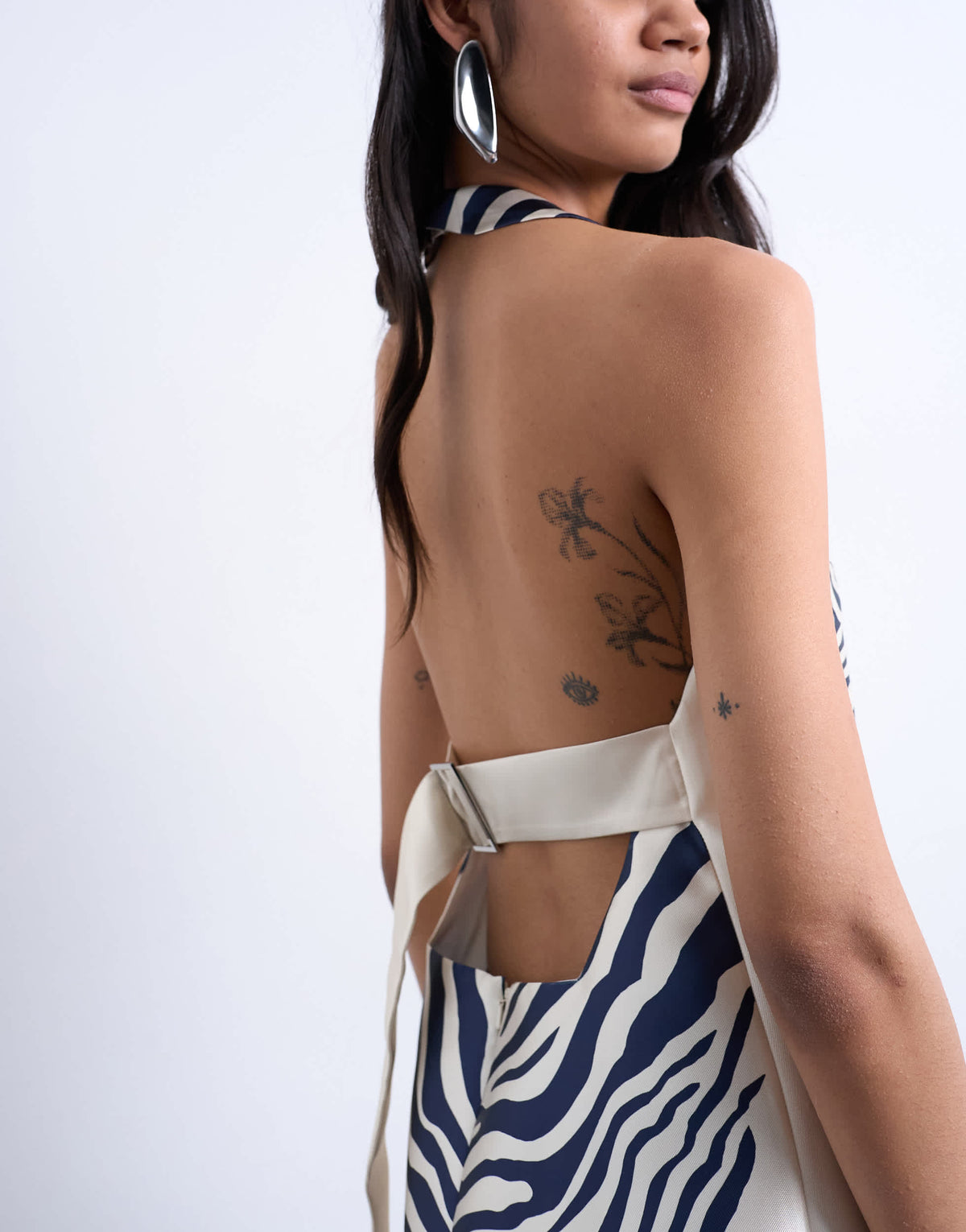 Topshop halterneck structured mini dress in zebra