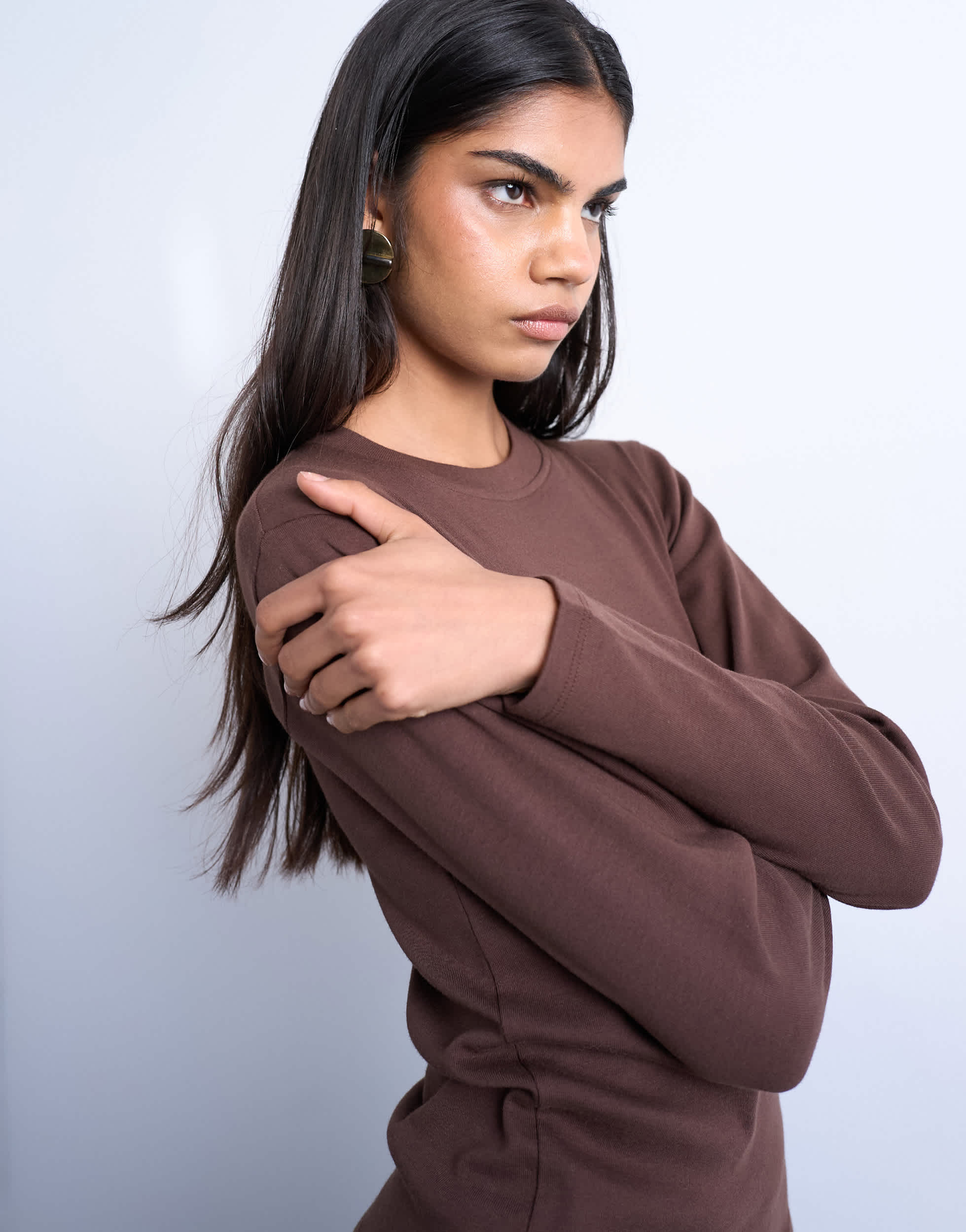 Topshop long sleeve everyday tee in chocolate brown