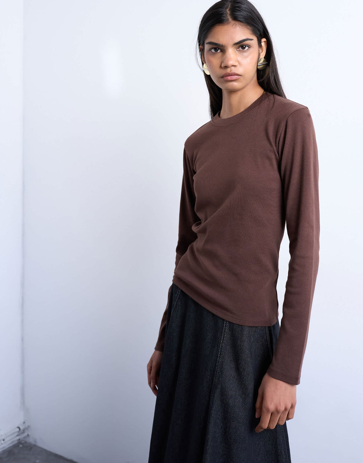 Topshop long sleeve everyday tee in chocolate brown