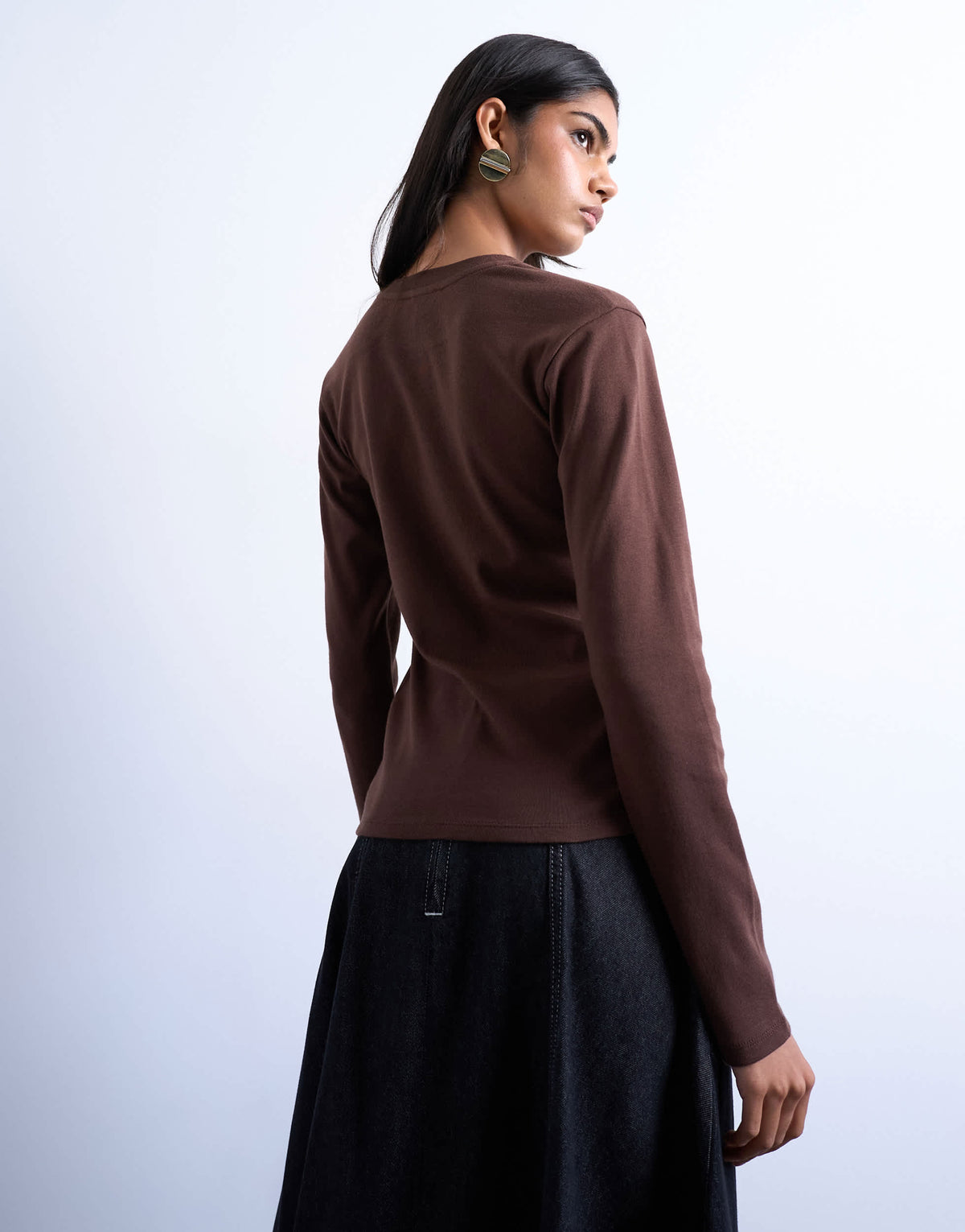 Topshop long sleeve everyday tee in chocolate brown