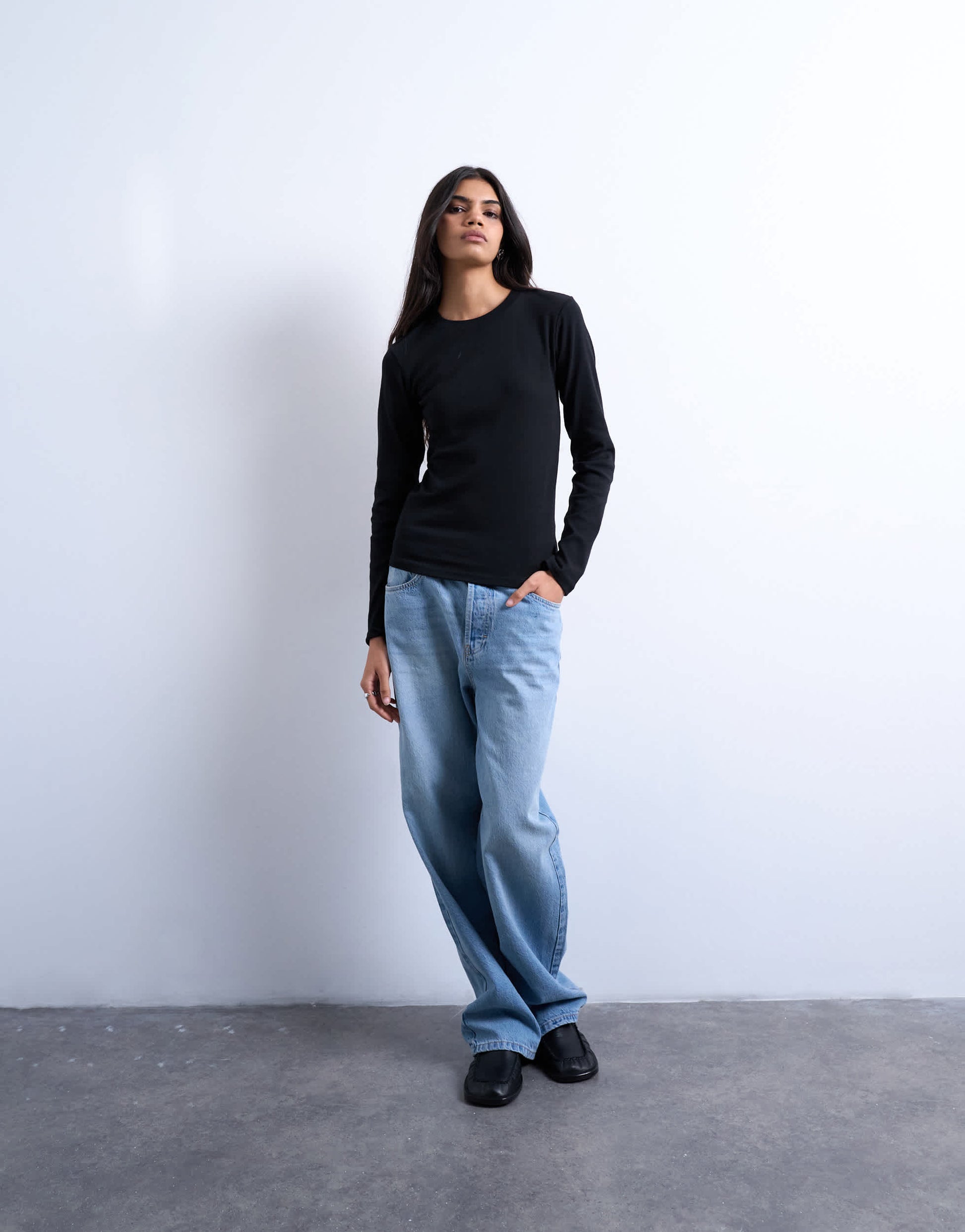Topshop long sleeve everyday tee in black