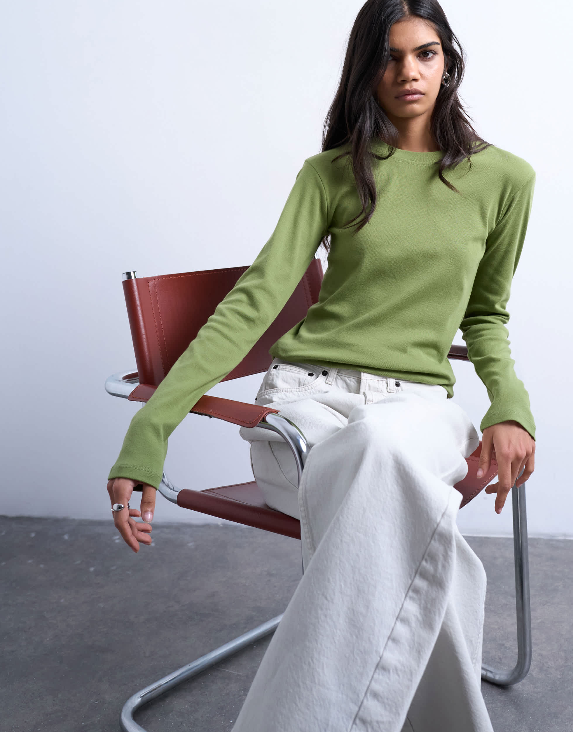 Topshop long sleeve everyday tee in green