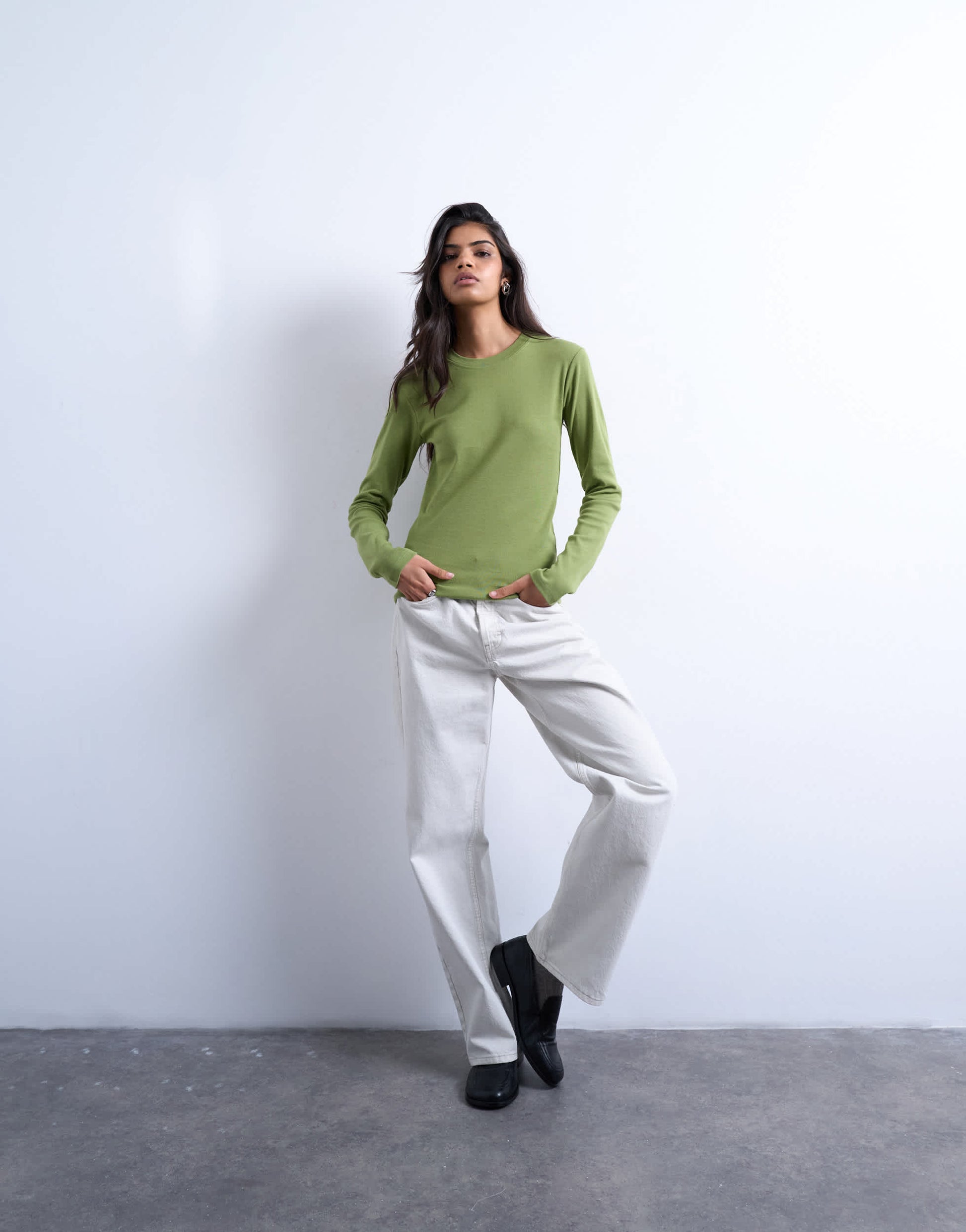 Topshop long sleeve everyday tee in green