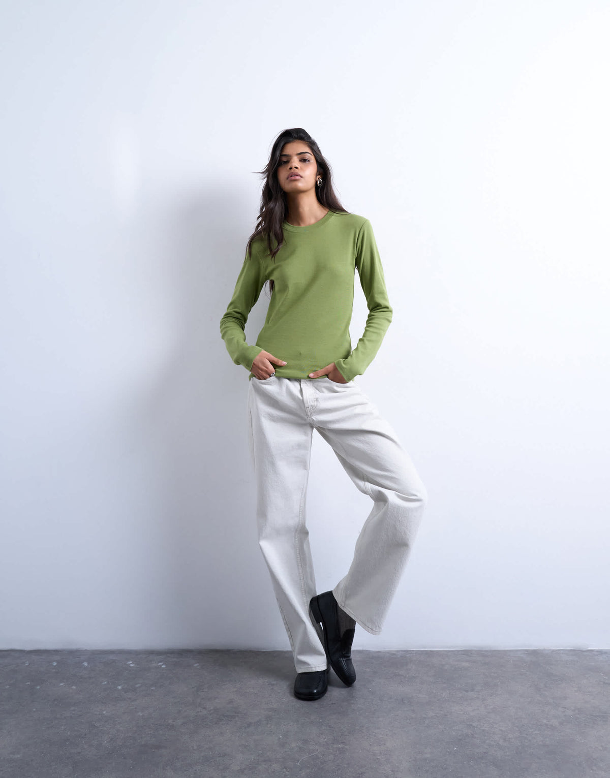 Topshop long sleeve everyday tee in green