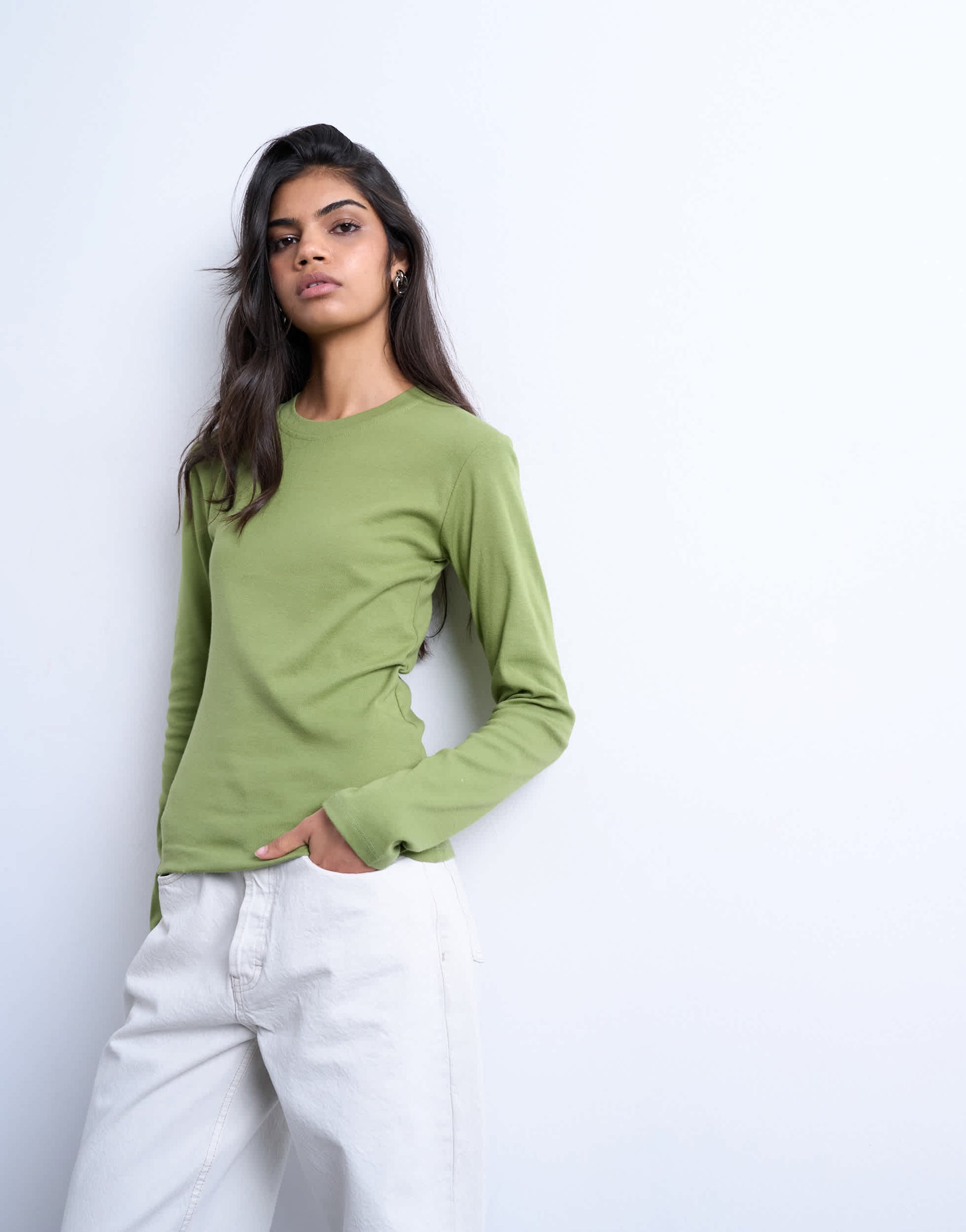 Topshop long sleeve everyday tee in green
