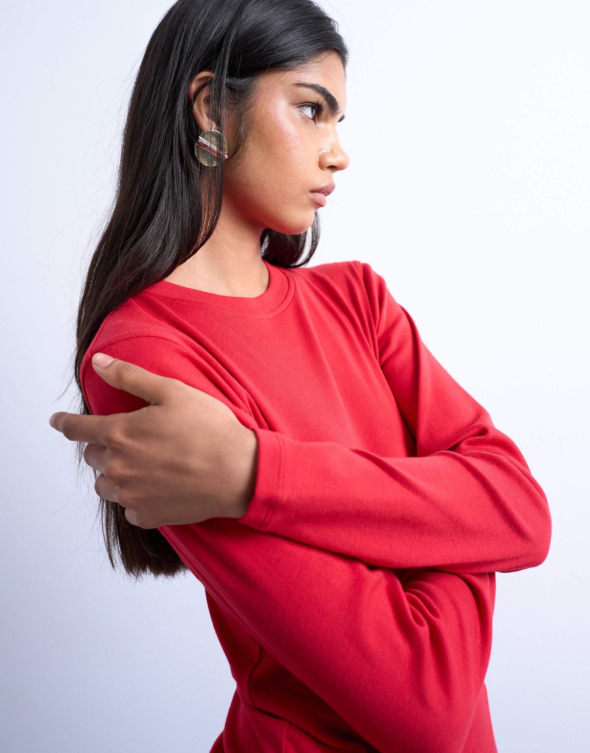 Topshop long sleeve everyday tee in red