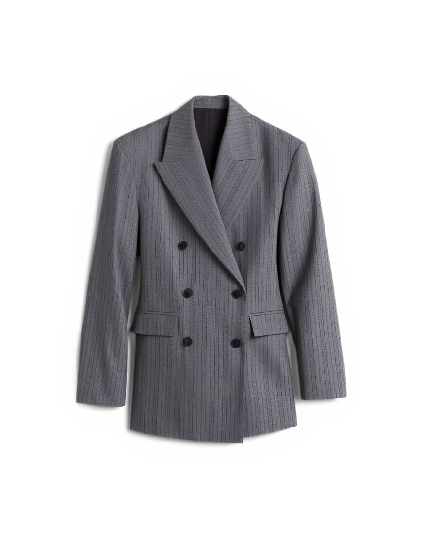 Topshop 6 button herringbone stripe double breasted tuxedo blazer in grey