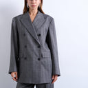 Topshop 6 button herringbone stripe double breasted tuxedo blazer in grey