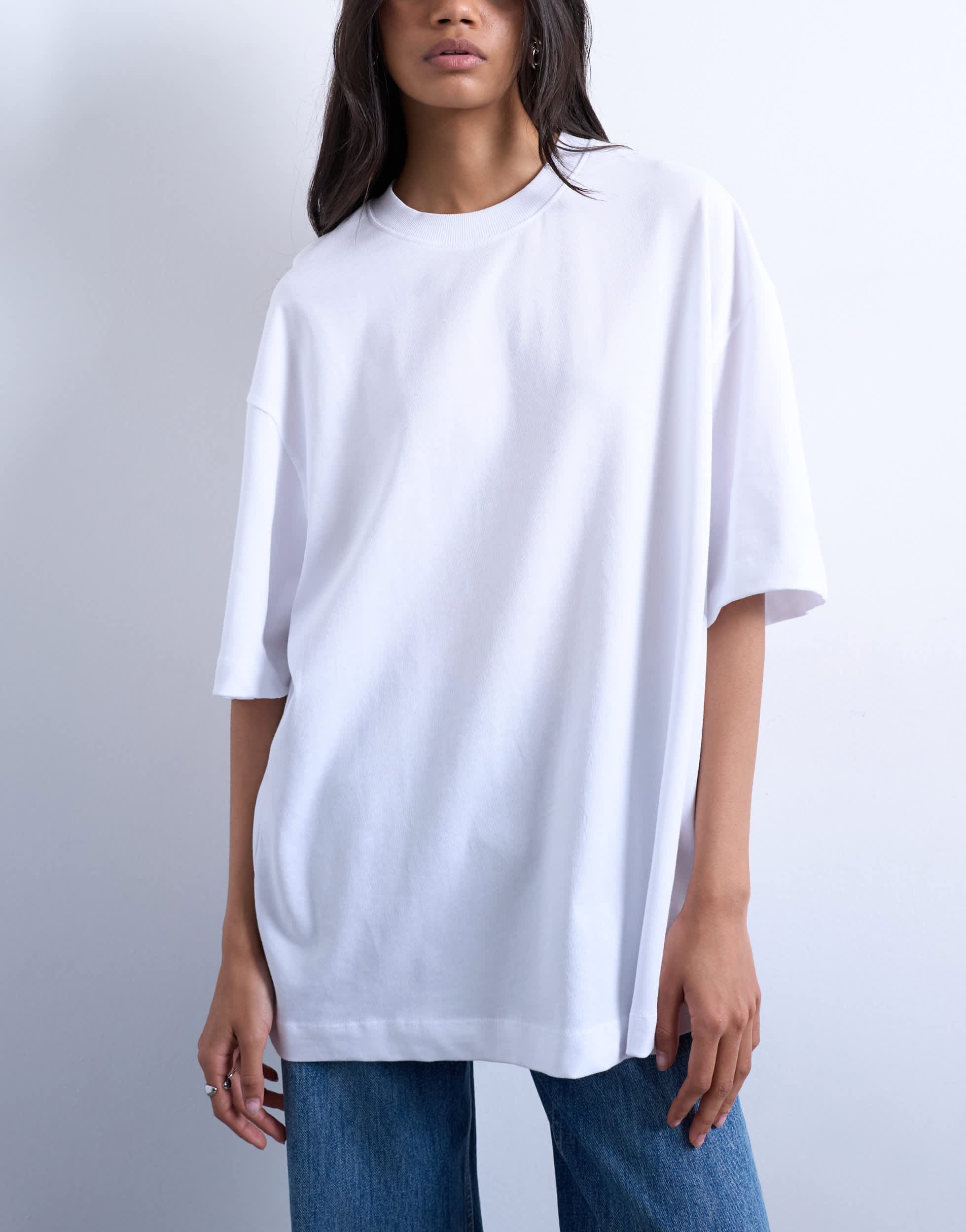 Topshop oversized drop shoulder tee in white