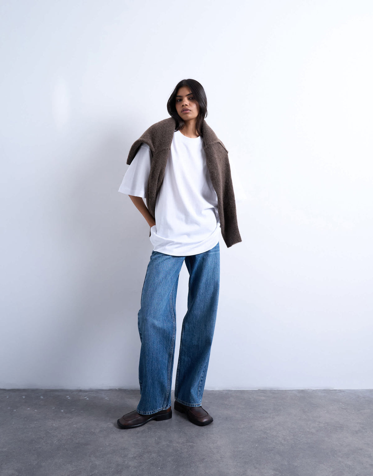 Topshop oversized drop shoulder tee in white