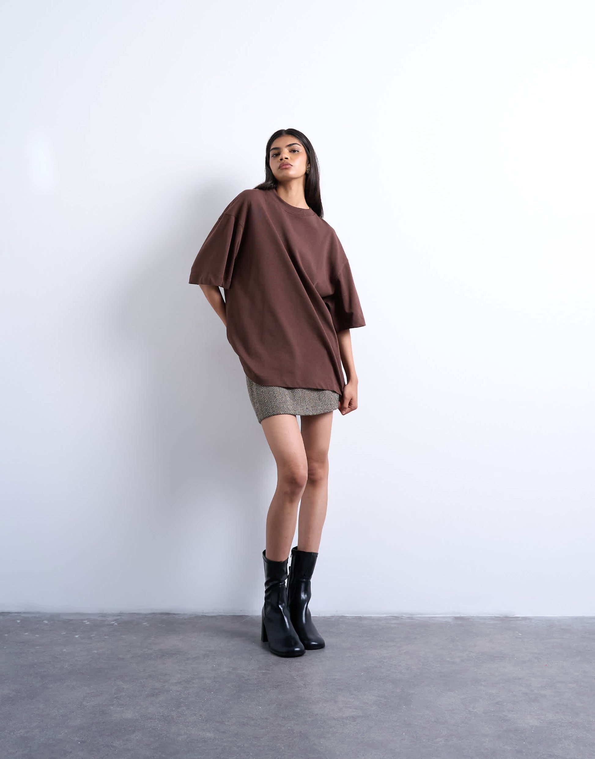 Topshop oversized drop shoulder tee in brown
