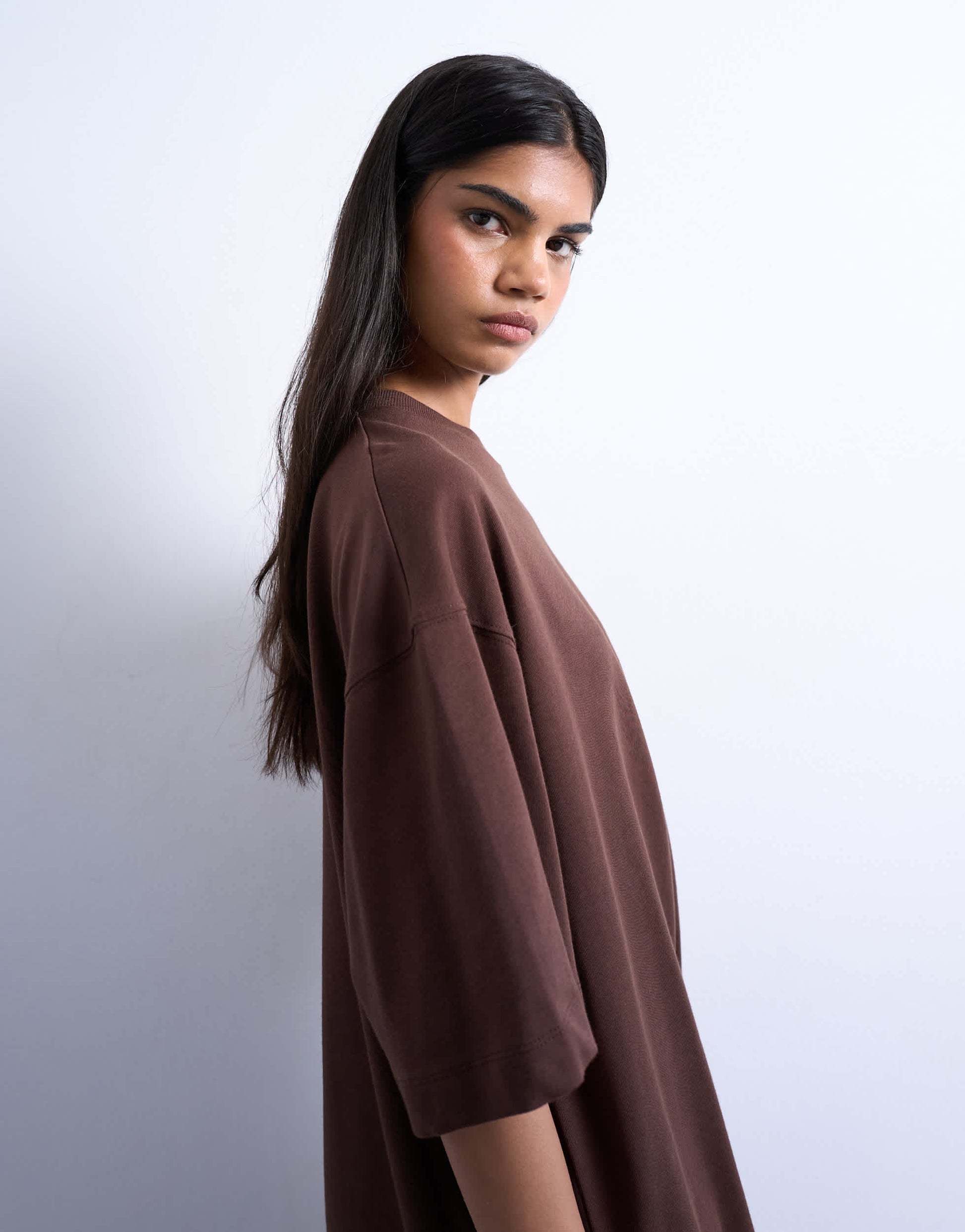 Topshop oversized drop shoulder tee in brown