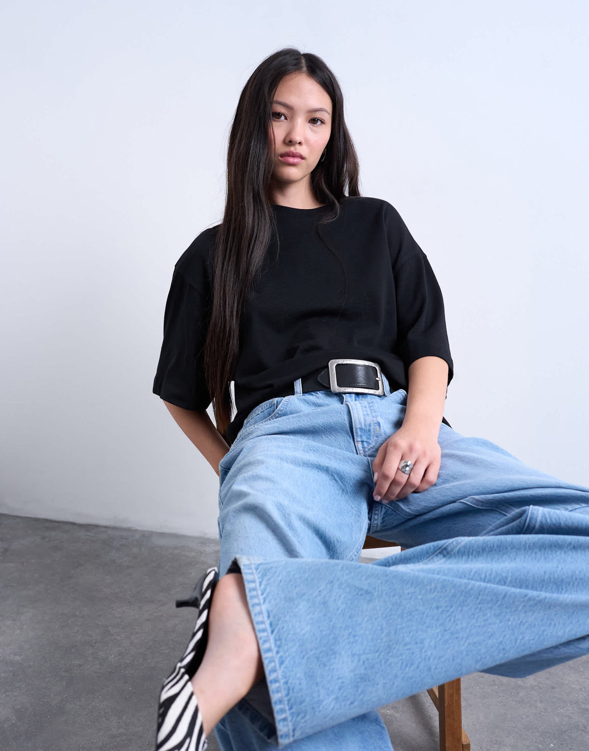 Topshop oversized drop shoulder tee in black
