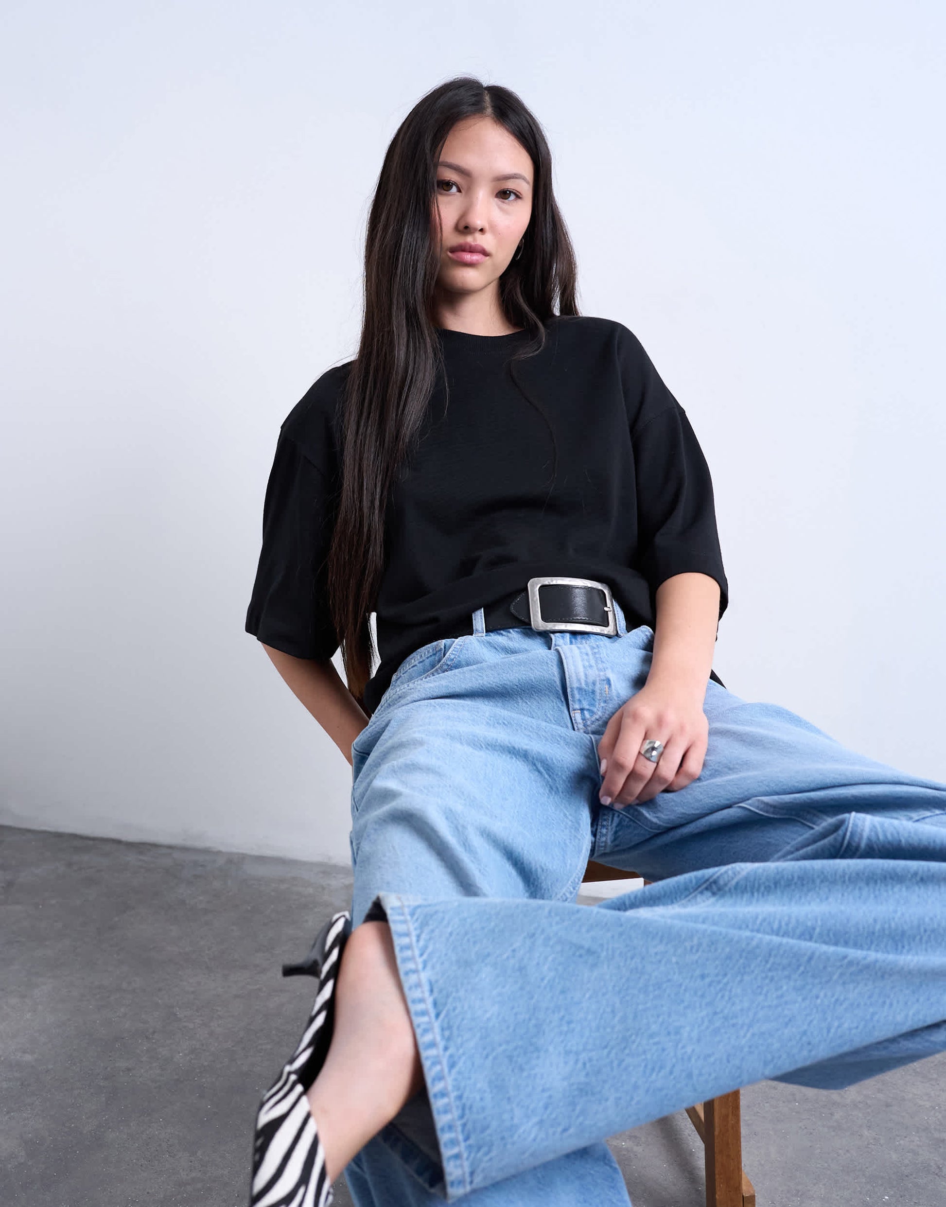 Topshop oversized drop shoulder tee in black