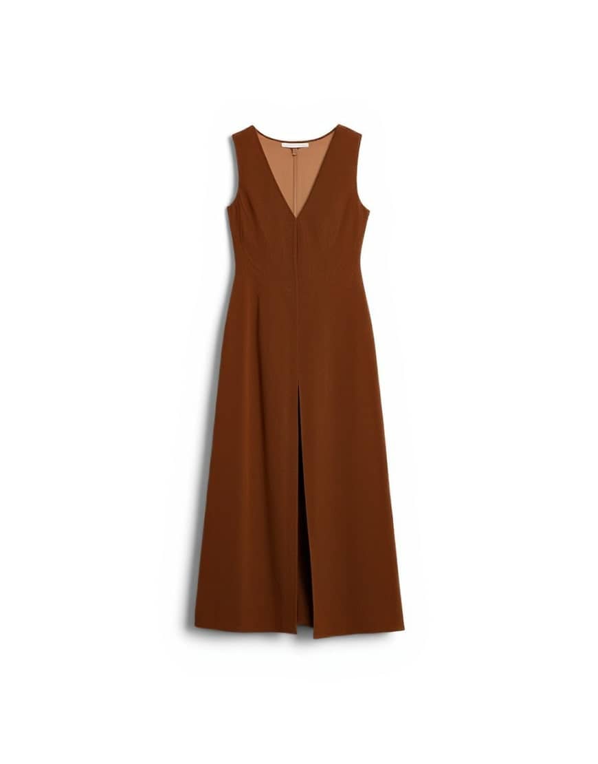 Topshop faux suede hidden button plaquette midi dress in brown