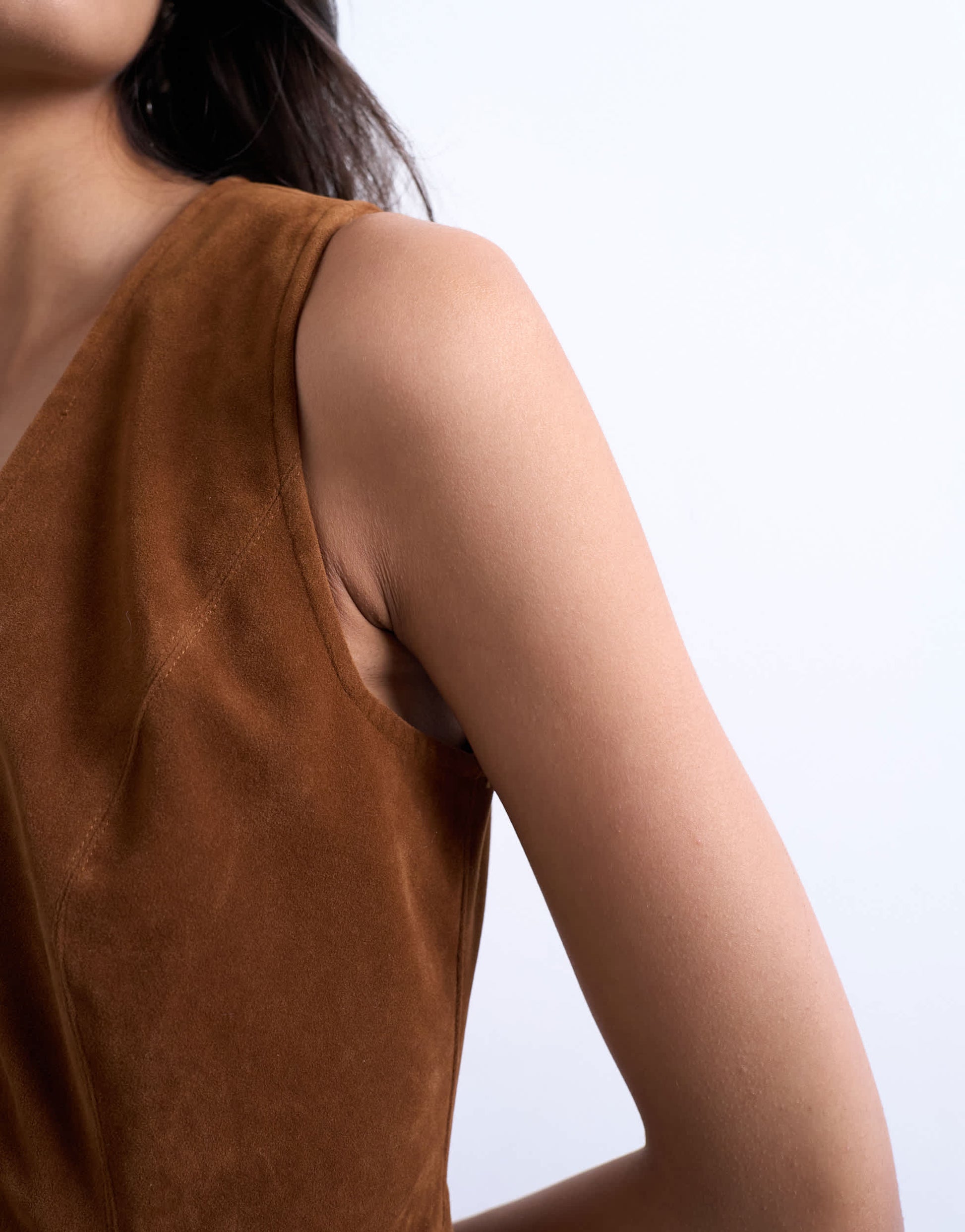 Topshop faux suede hidden button plaquette midi dress in brown