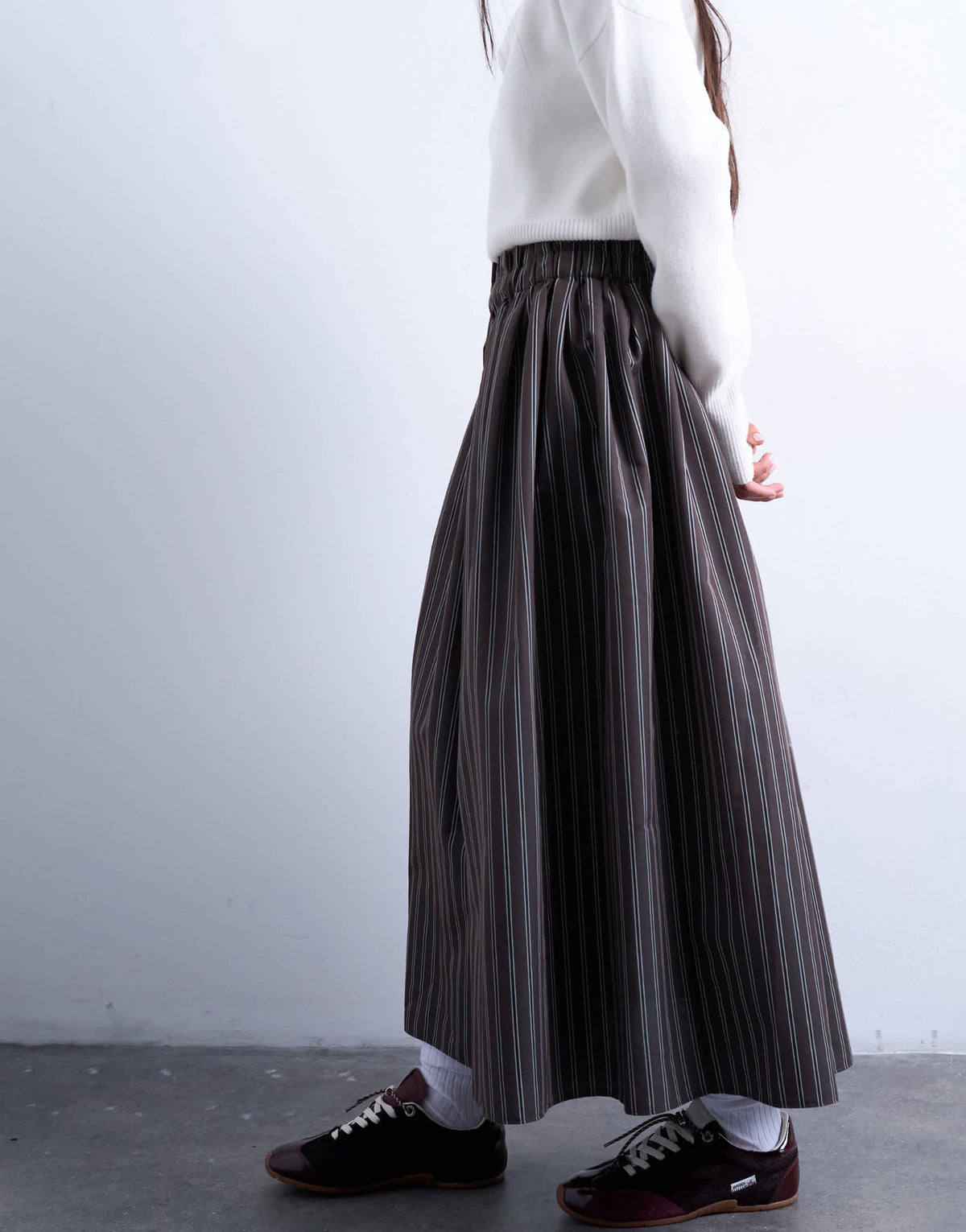 Topshop paper bag full circle maxi skirt in brown stripe