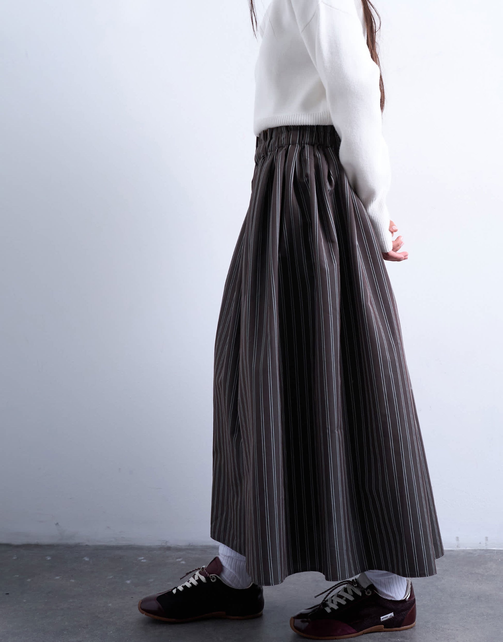 Topshop paper bag full circle maxi skirt in brown stripe