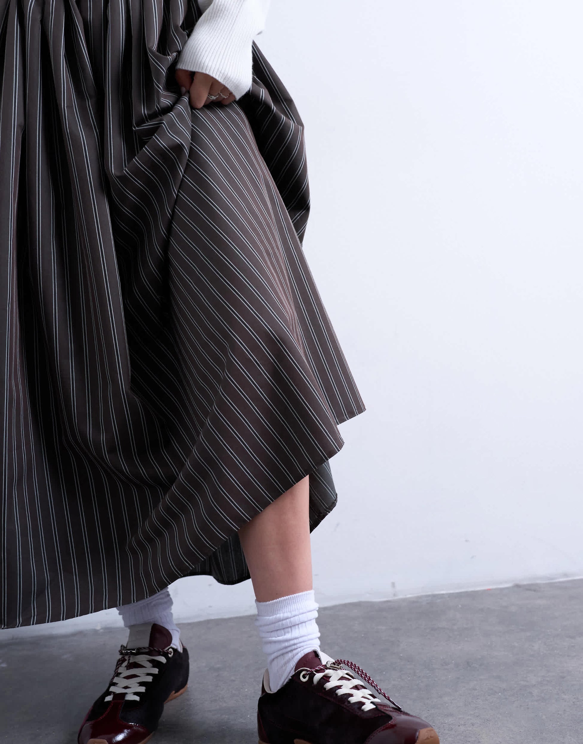 Topshop paper bag full circle maxi skirt in brown stripe
