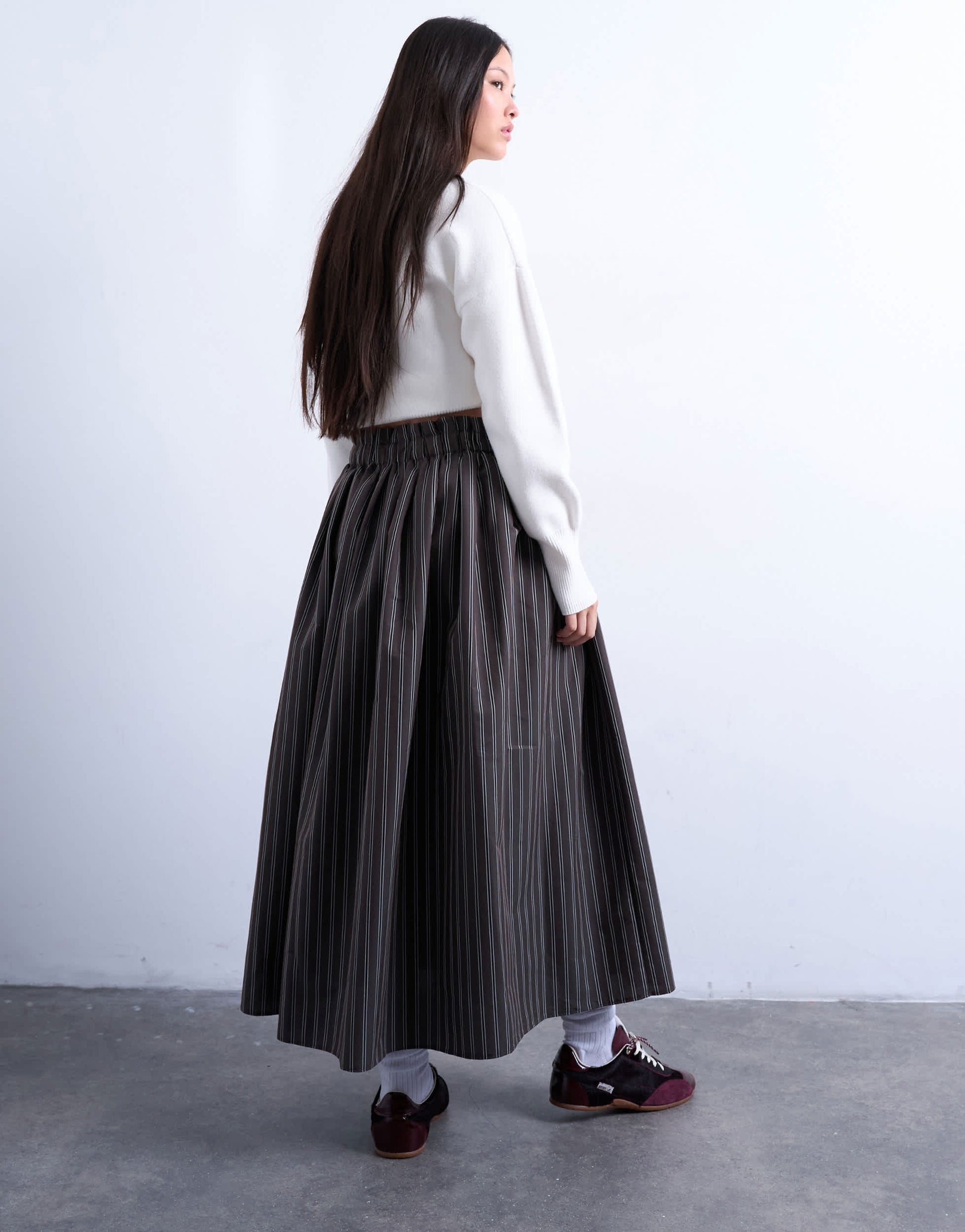 Topshop paper bag full circle maxi skirt in brown stripe