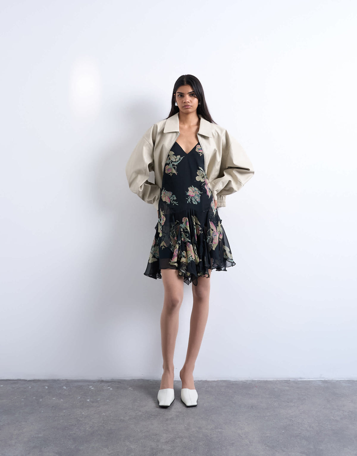 Topshop hanky hem mini dress with pinched straps in black based floral