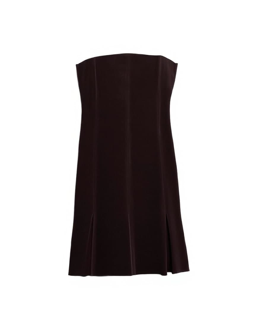 Topshop faux suede mini bandeau with pleated hem in chocolate
