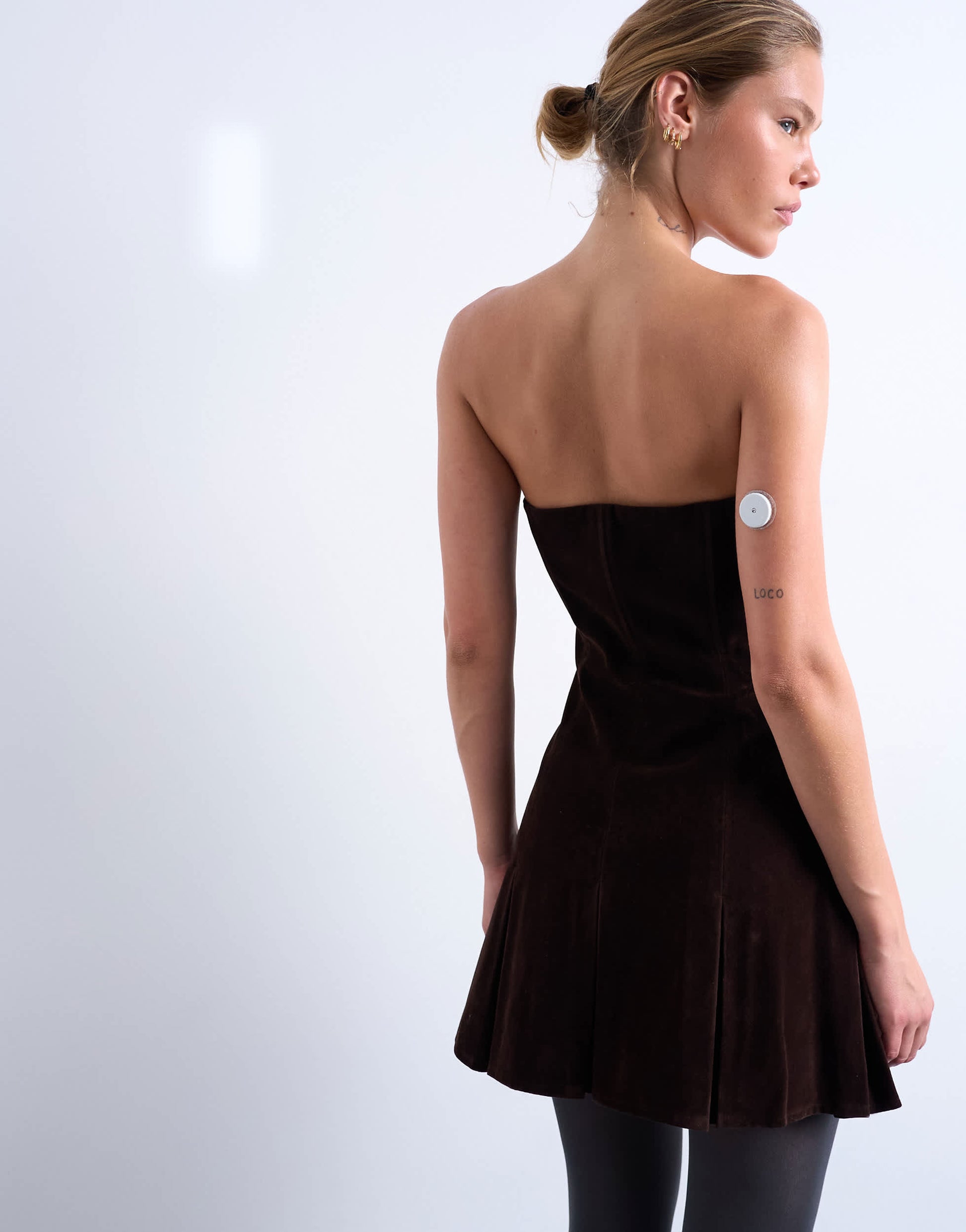 Topshop faux suede mini bandeau with pleated hem in chocolate