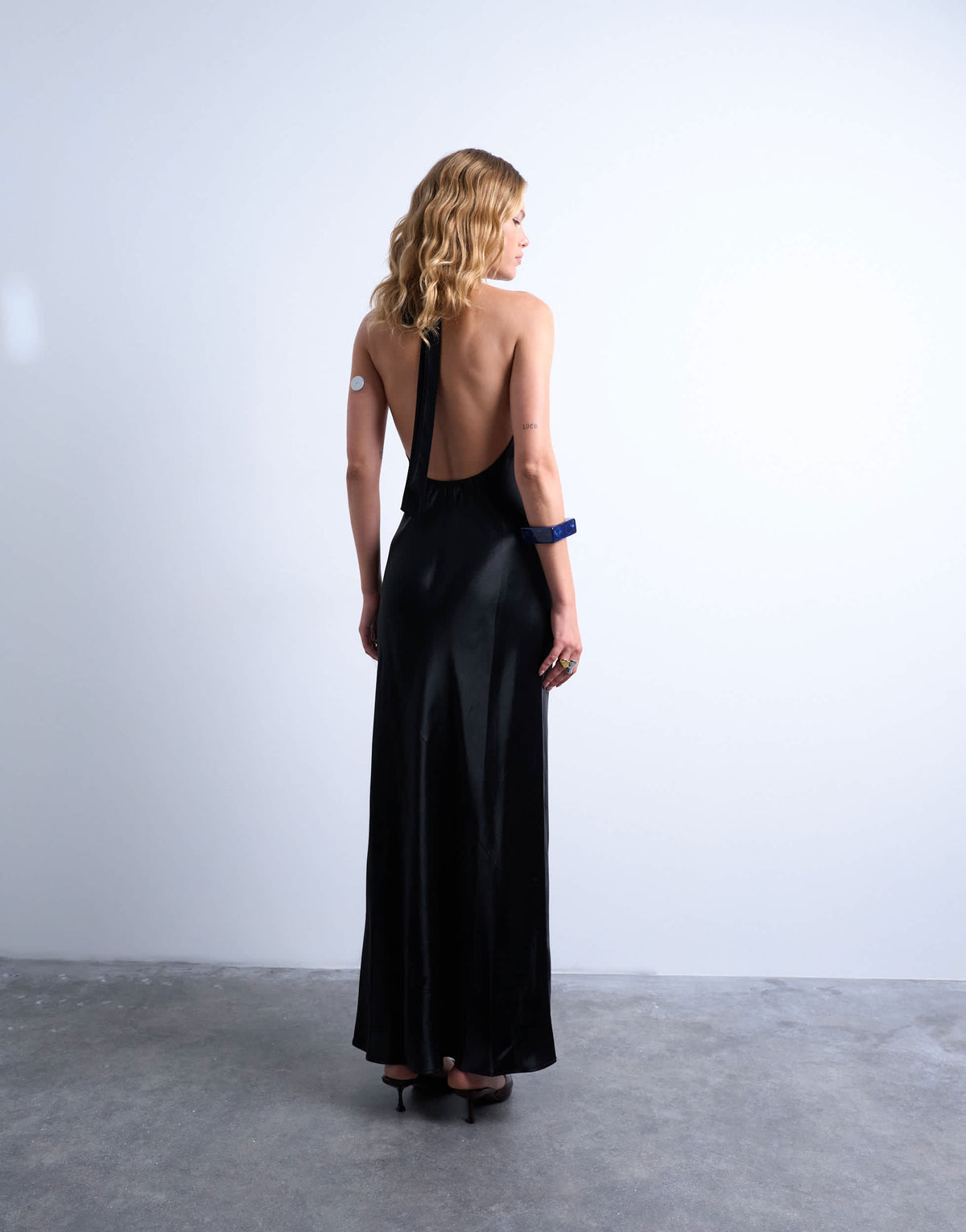 Topshop halter maxi dress in black satin
